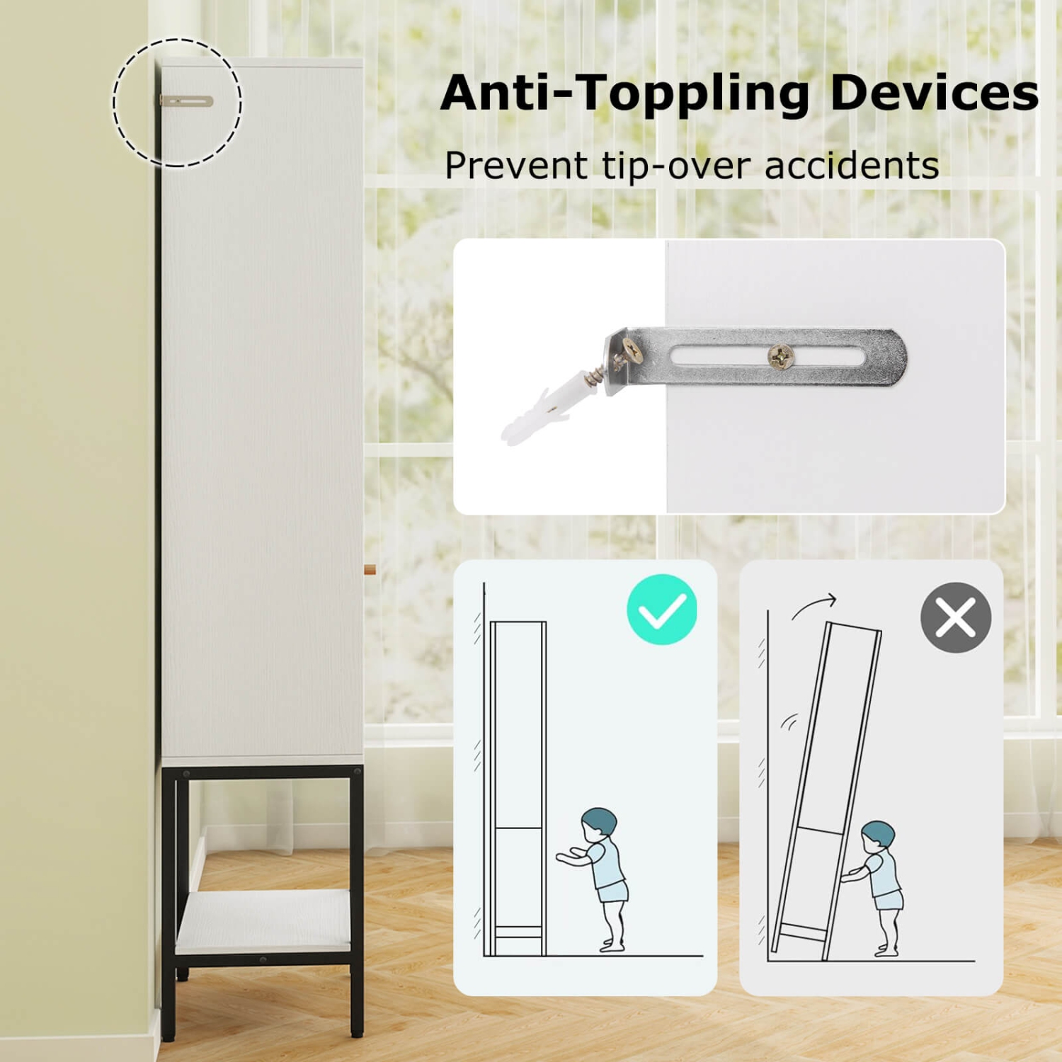 Armoire haute de 57 po pour salle de bain avec 1 portes et 4 tablettes de Costway