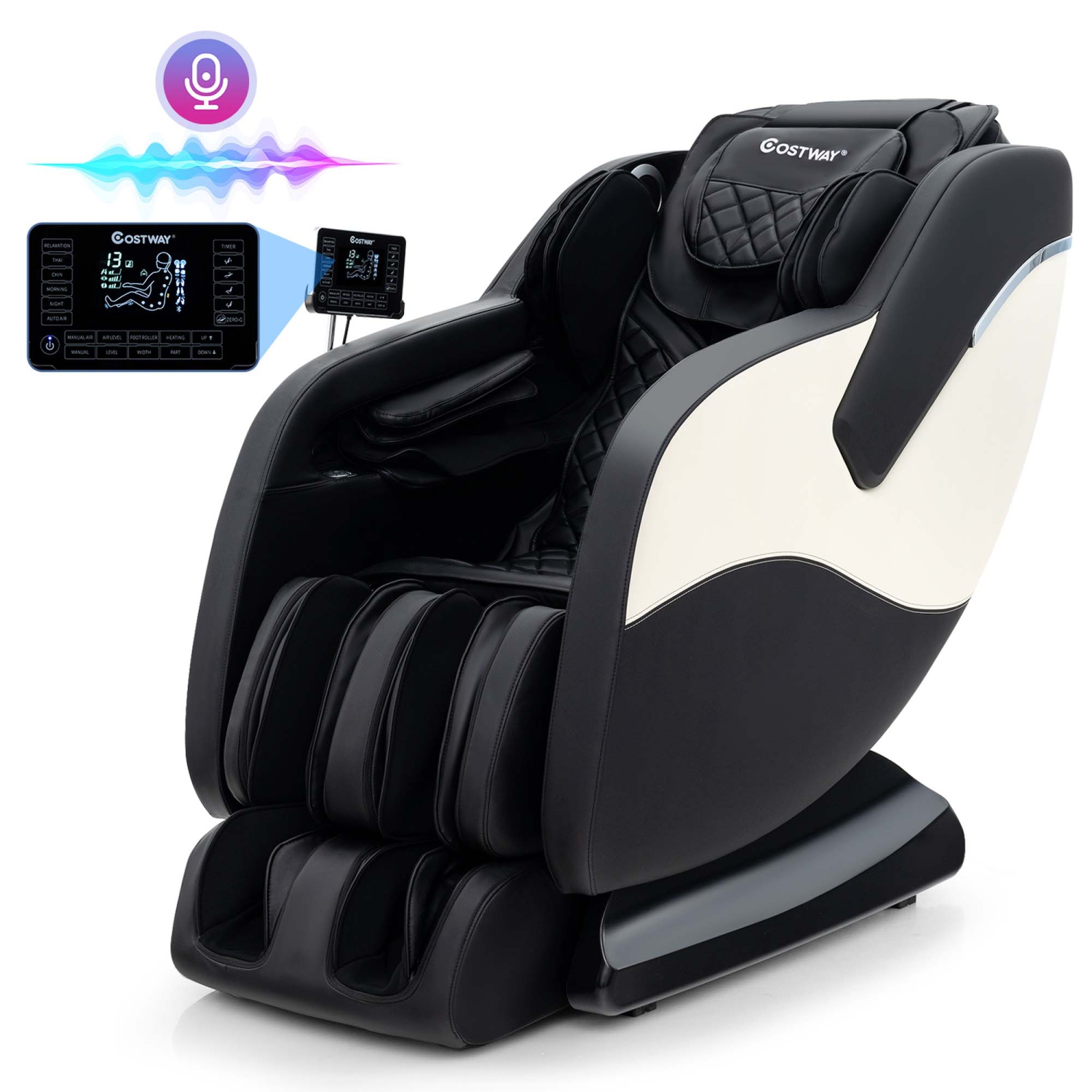 Fauteuil de massage inclinable Zero Gravity SL Track de Costway avec repose-pieds extensibles thaï et commande vocale