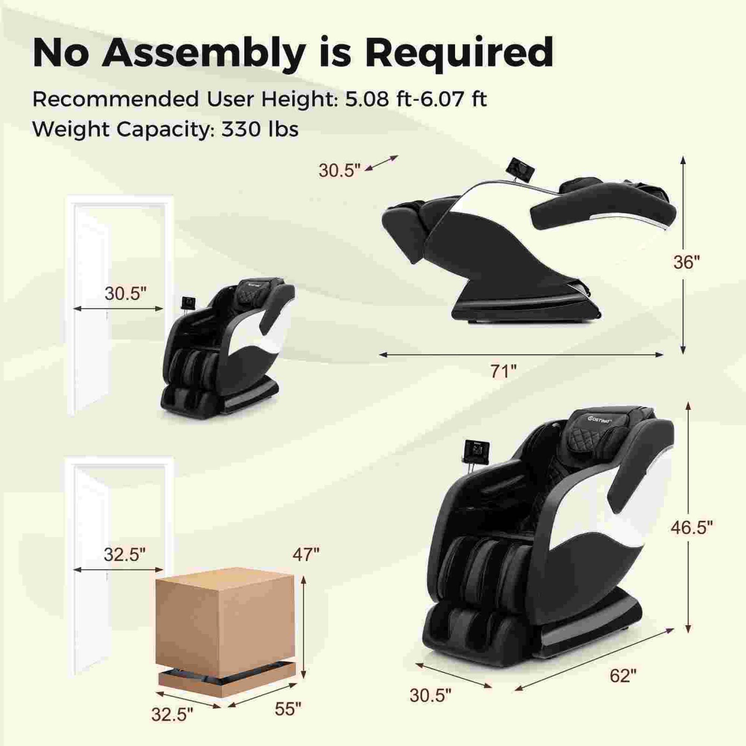 Fauteuil de massage inclinable Zero Gravity SL Track de Costway avec repose-pieds extensibles thaï et commande vocale