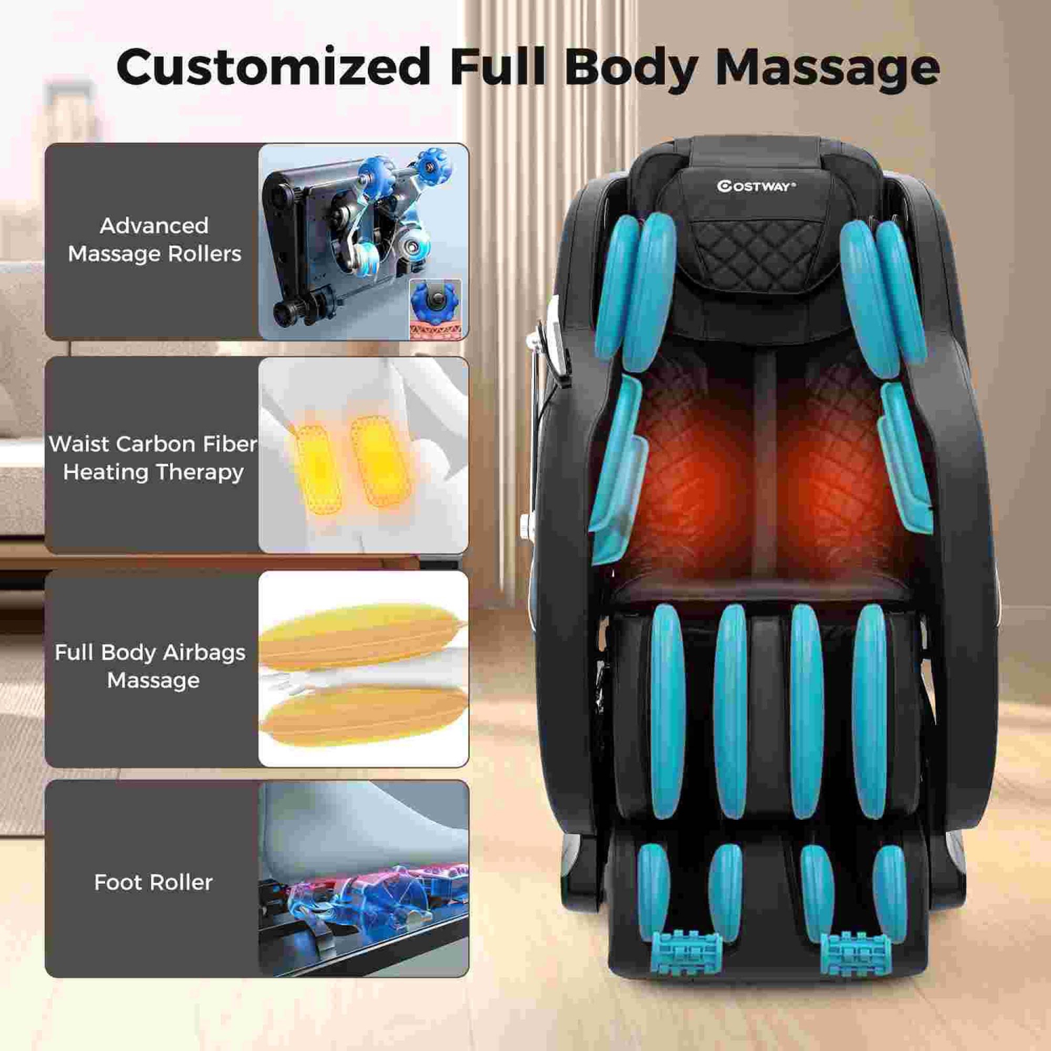 Fauteuil de massage inclinable Zero Gravity SL Track de Costway avec repose-pieds extensibles thaï et commande vocale