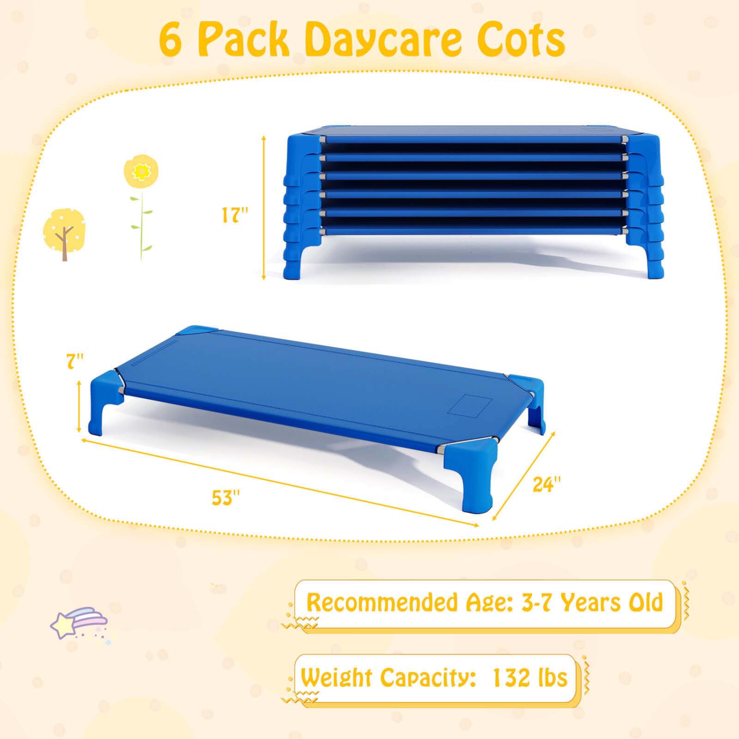 Ensemble de 6 lits empilables de Costway pour la garderie avec coins Easy Lift, cadre en métal robuste pour enfants