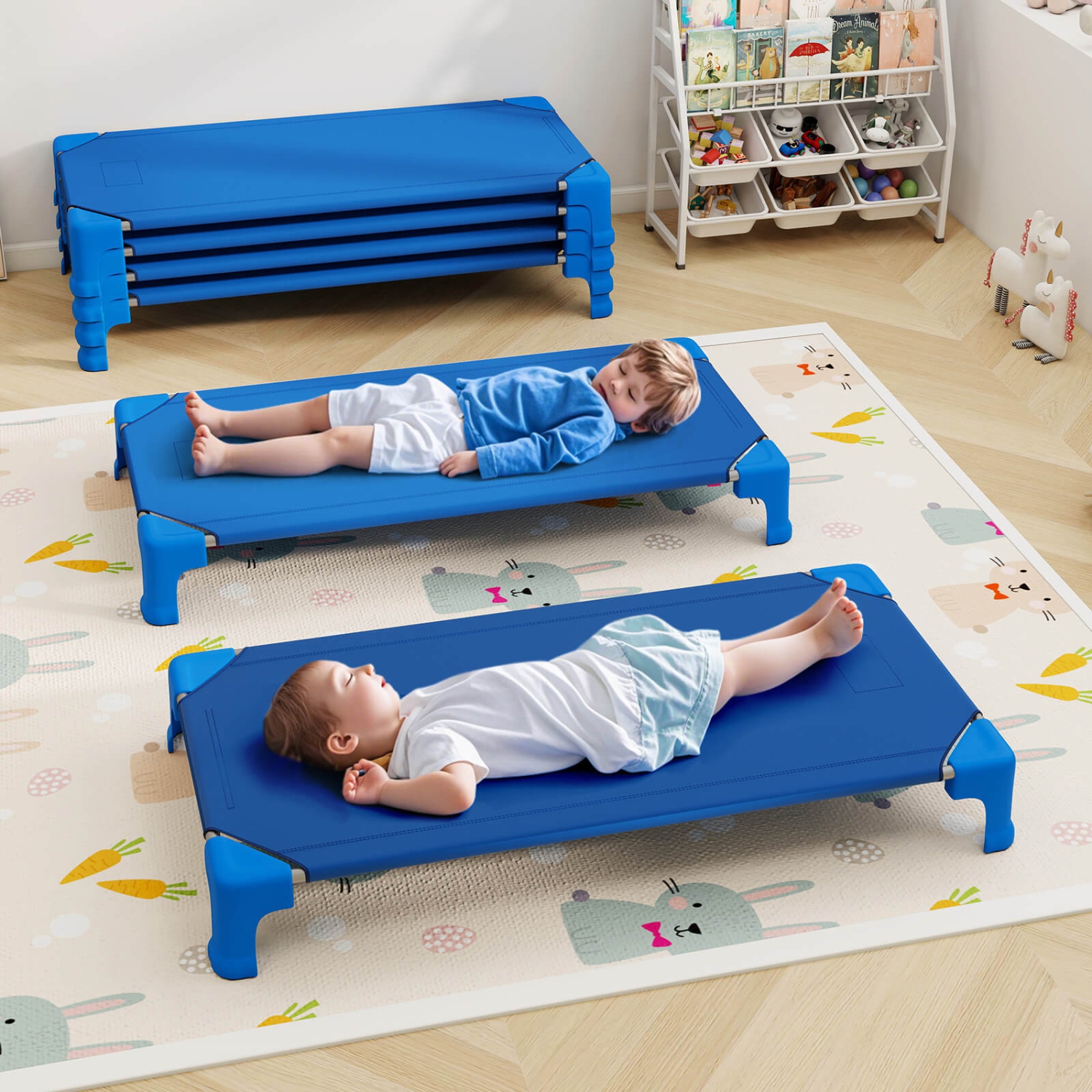 Ensemble de 6 lits empilables de Costway pour la garderie avec coins Easy Lift, cadre en métal robuste pour enfants