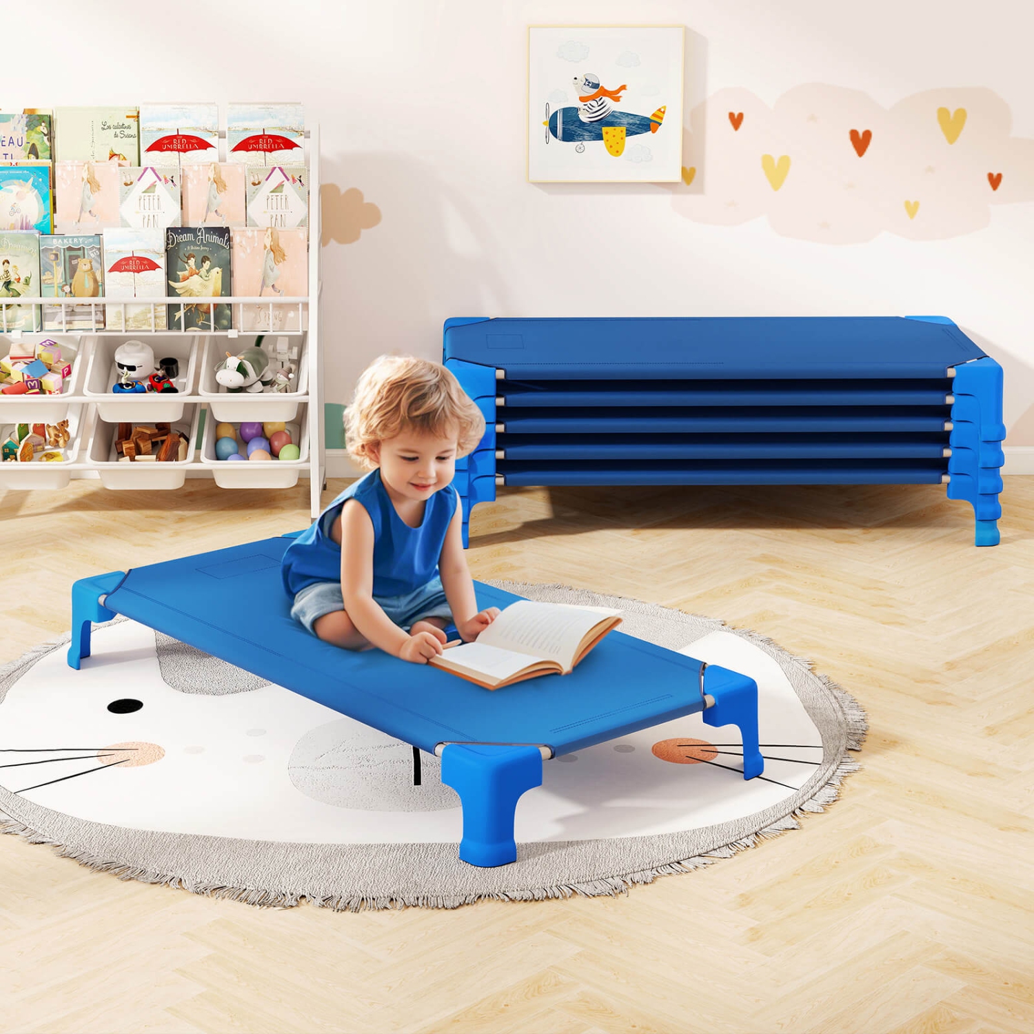 Ensemble de 6 lits empilables de Costway pour la garderie avec coins Easy Lift, cadre en métal robuste pour enfants