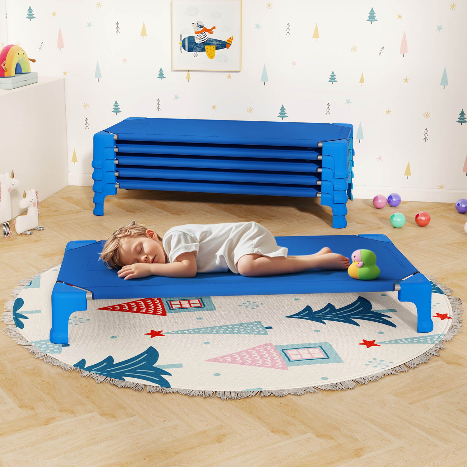 Ensemble de 6 lits empilables de Costway pour la garderie avec coins Easy Lift, cadre en métal robuste pour enfants