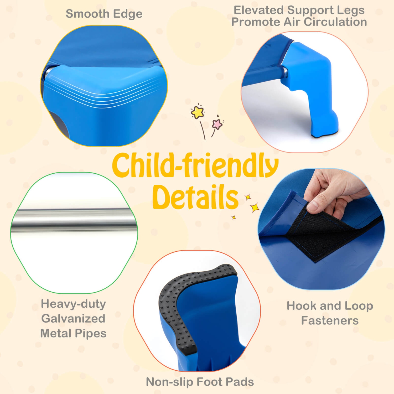 Ensemble de 6 lits empilables de Costway pour la garderie avec coins Easy Lift, cadre en métal robuste pour enfants