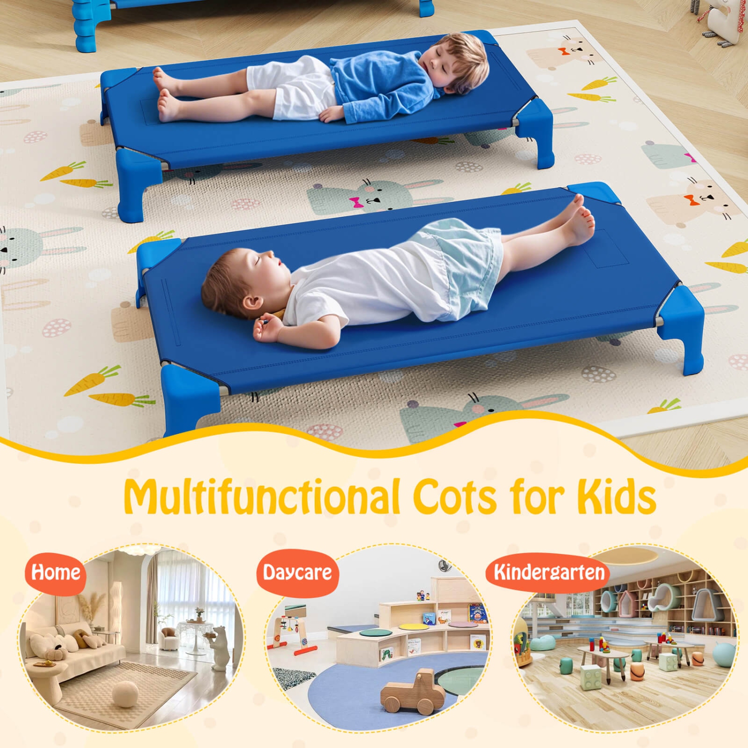 Ensemble de 6 lits empilables de Costway pour la garderie avec coins Easy Lift, cadre en métal robuste pour enfants