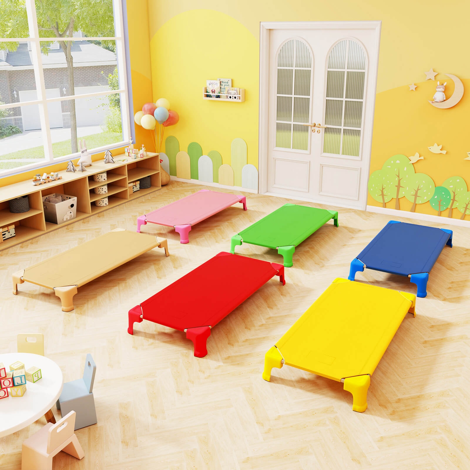 Costway 6 Pack Stackable Daycare Cots with Easy Lift Corners Heavy-Duty Metal Frame Kids