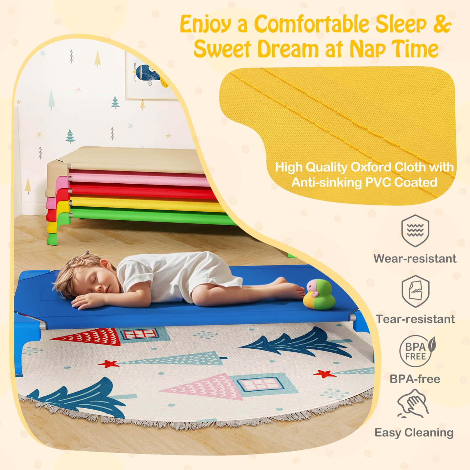 Costway 6 Pack Stackable Daycare Cots with Easy Lift Corners Heavy-Duty Metal Frame Kids