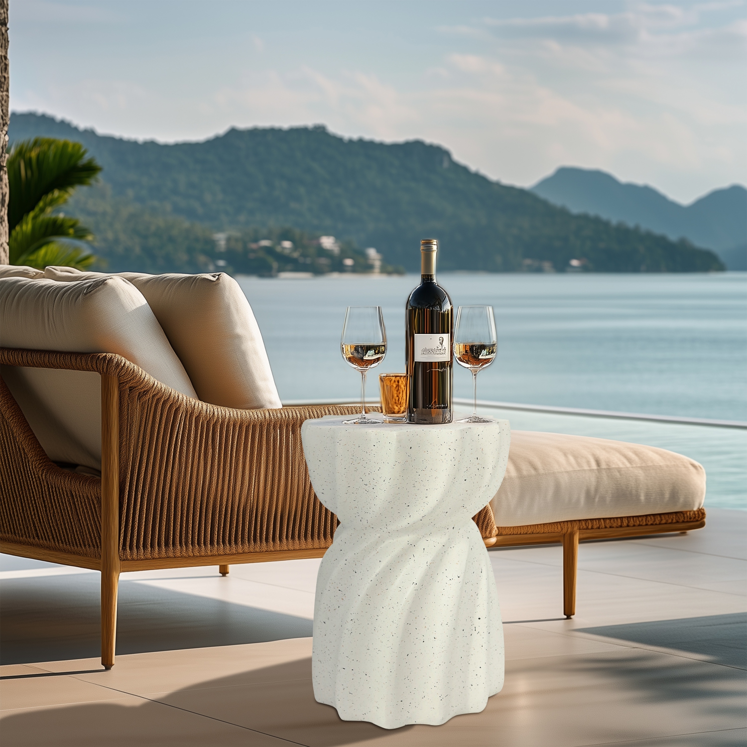 14 Inch Side Table Terrazzo Coffee Table Hourglass Magnesia Stool Stand Garden Furniture Lightweight Concrete End Table Accent Table for Outdoor