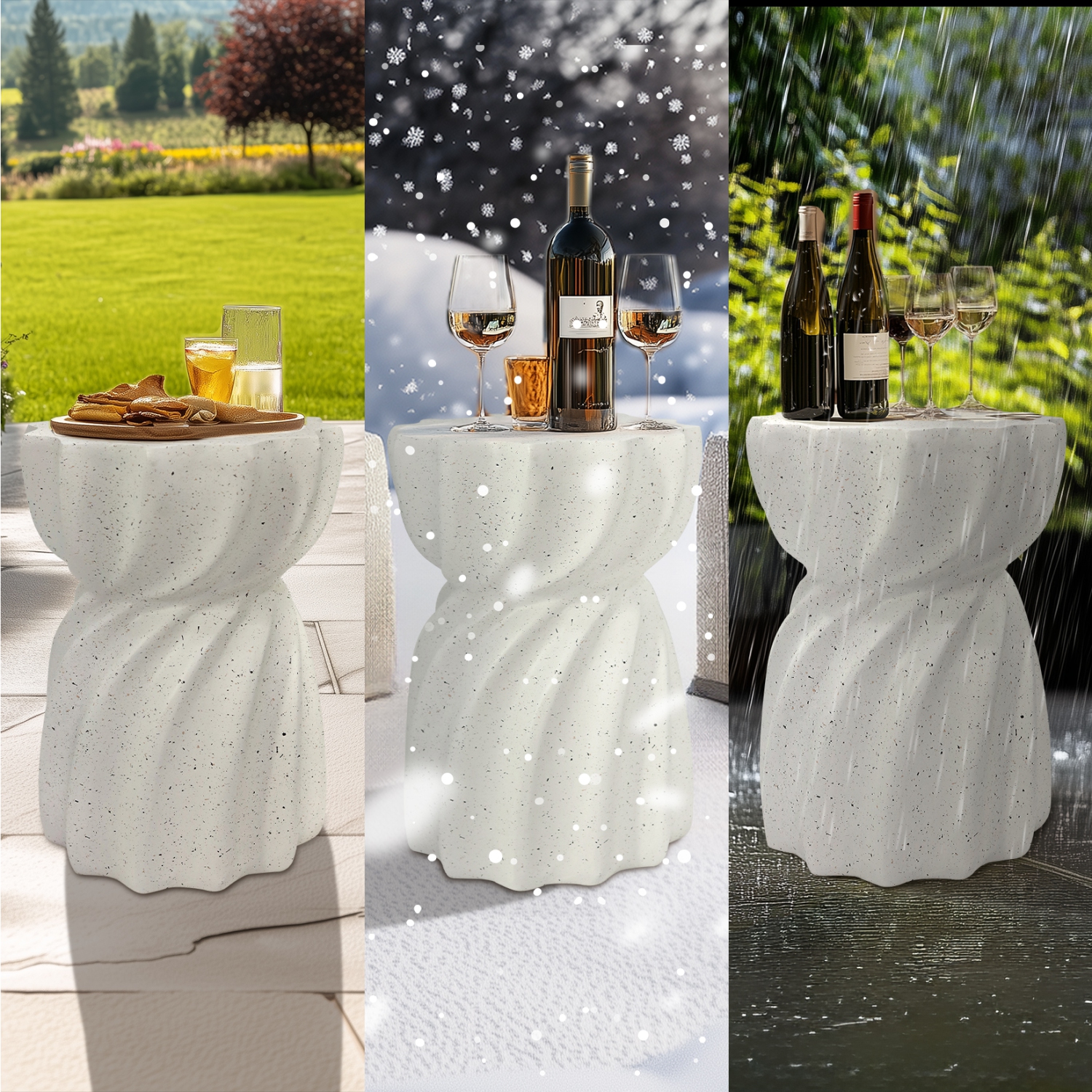 14 Inch Side Table Terrazzo Coffee Table Hourglass Magnesia Stool Stand Garden Furniture Lightweight Concrete End Table Accent Table for Outdoor