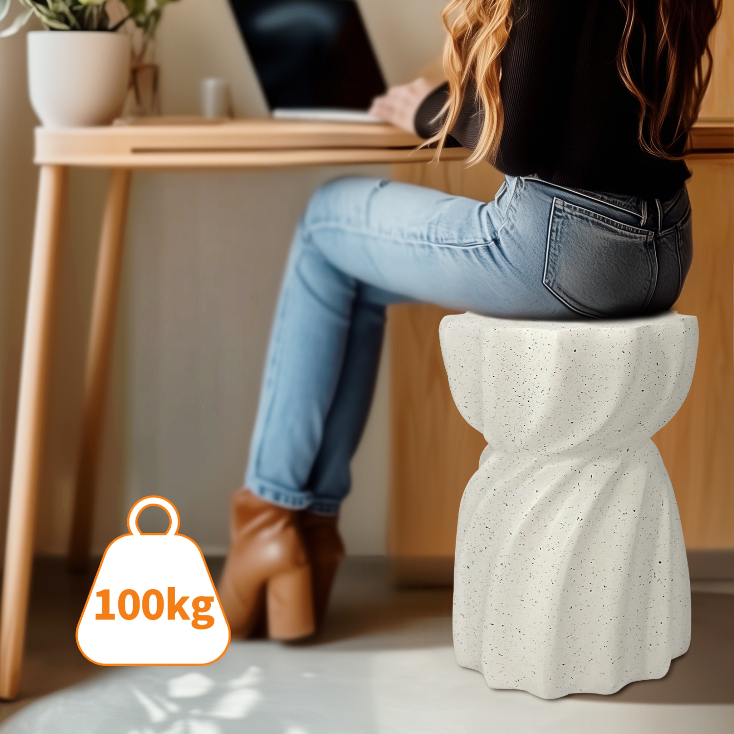 14 Inch Side Table Terrazzo Coffee Table Hourglass Magnesia Stool Stand Garden Furniture Lightweight Concrete End Table Accent Table for Outdoor