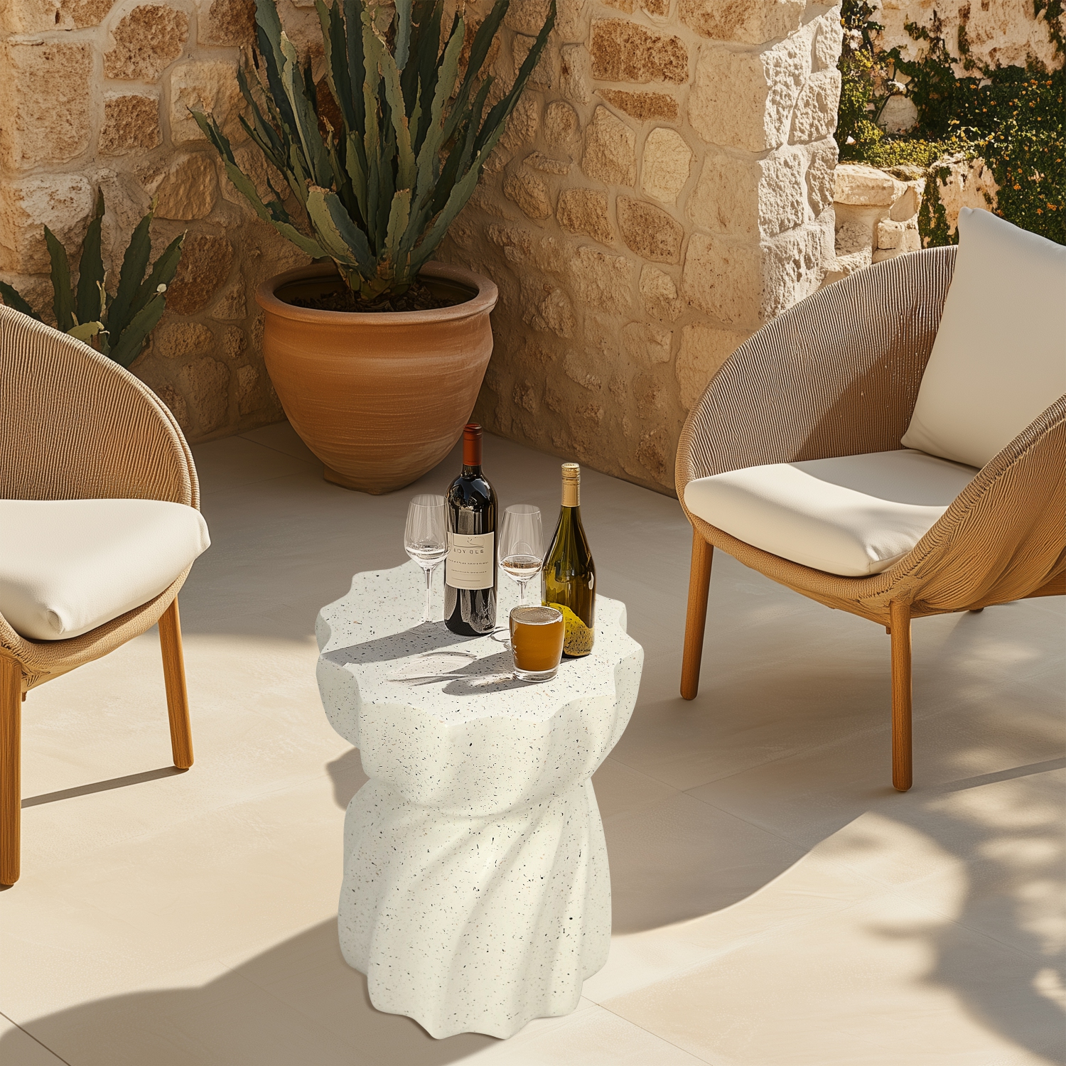 14 Inch Side Table Terrazzo Coffee Table Hourglass Magnesia Stool Stand Garden Furniture Lightweight Concrete End Table Accent Table for Outdoor