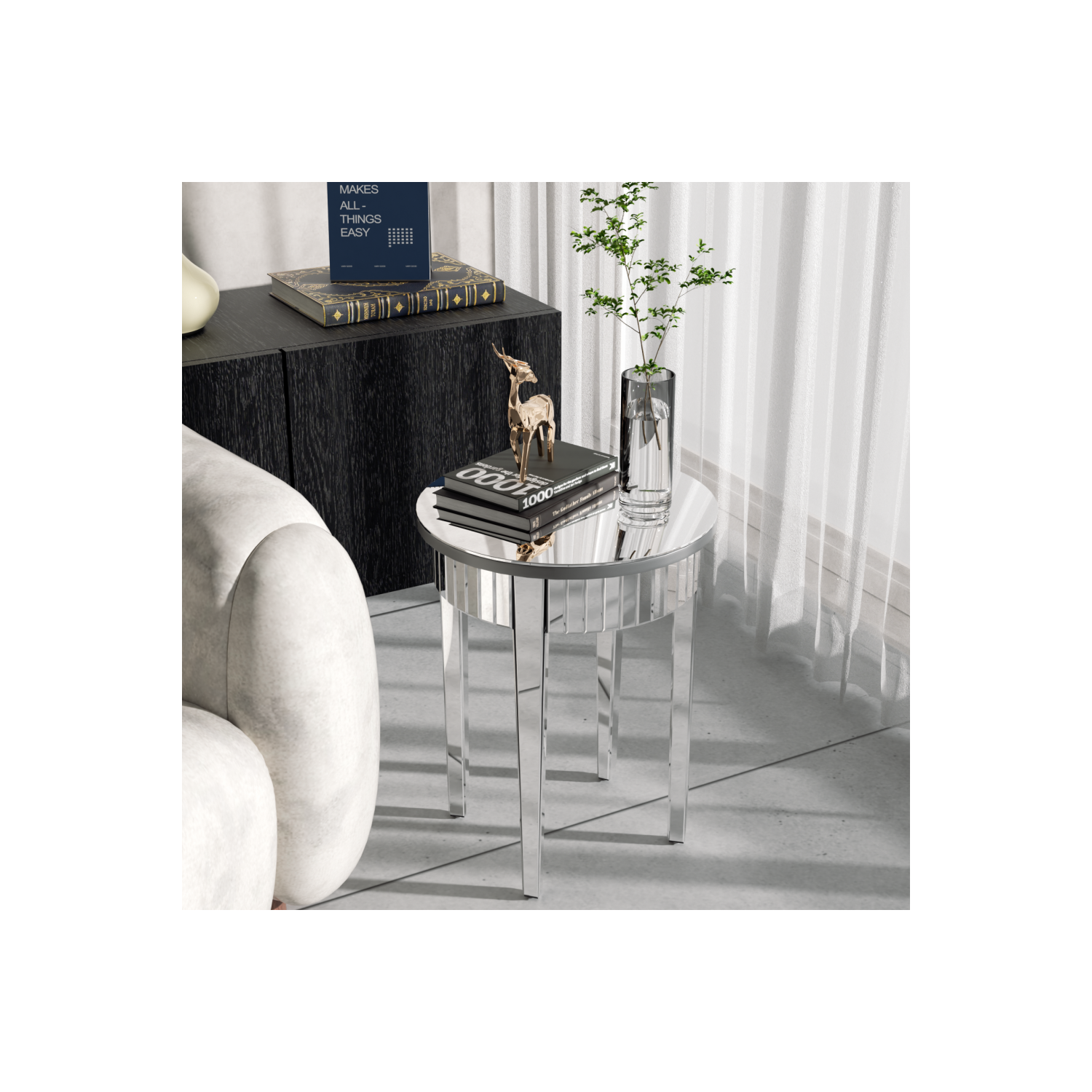 Modern Round Mirrored Side Table Silver Glass Mirror End Table Living Room Sofa Side Accent Table For Entryway Living Room Bedroom Sofa Couch Side