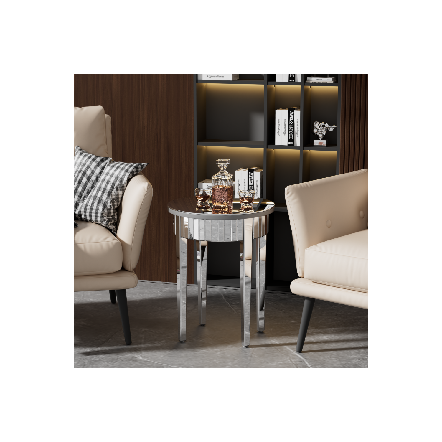 Modern Round Mirrored Side Table Silver Glass Mirror End Table Living Room Sofa Side Accent Table For Entryway Living Room Bedroom Sofa Couch Side