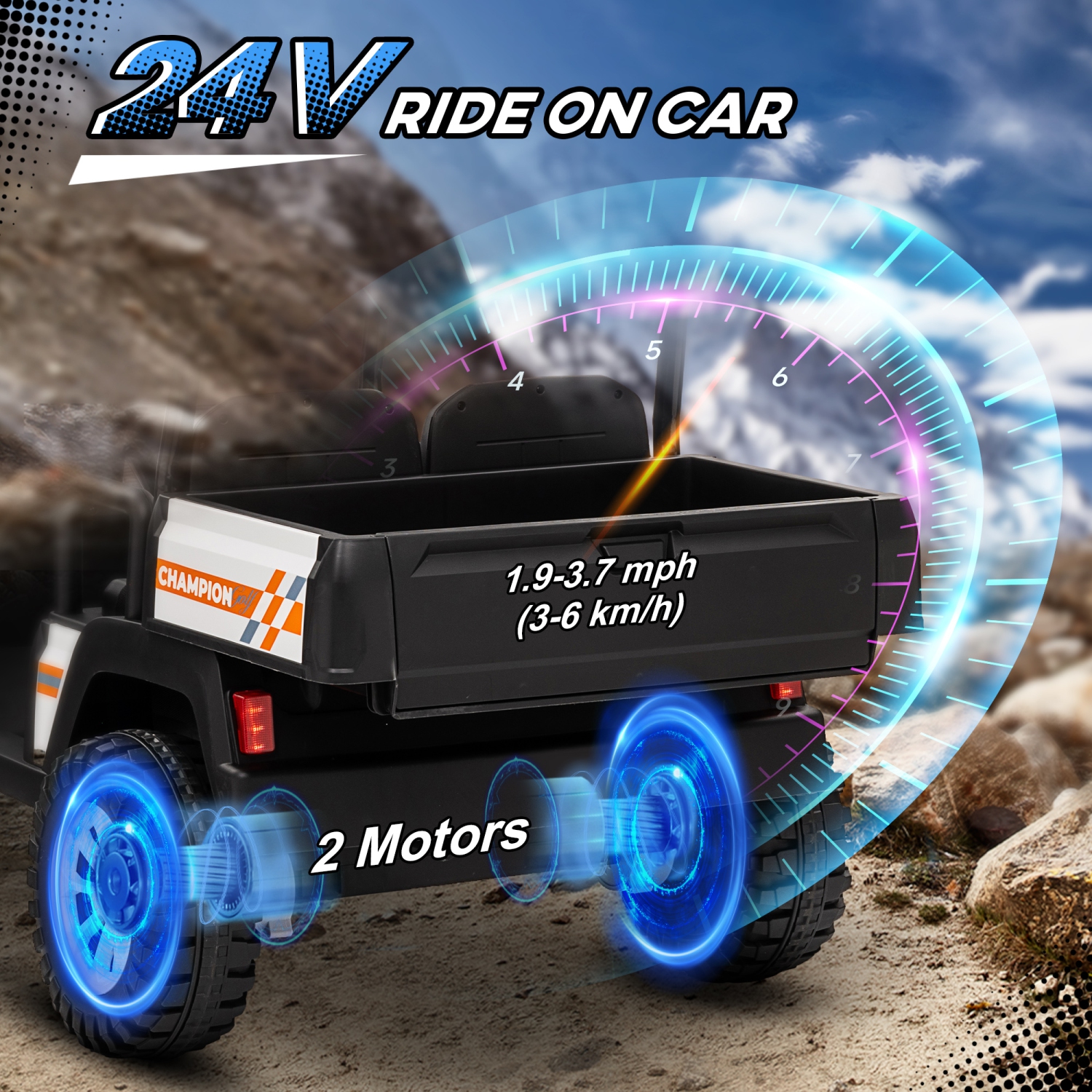 Qaba 2 Seater Electric Car for Kids, 24V Battery Powered Kids Electric Car w/ Remote Control, 4 Wheels Spring Suspension, Soft Start, Storage,