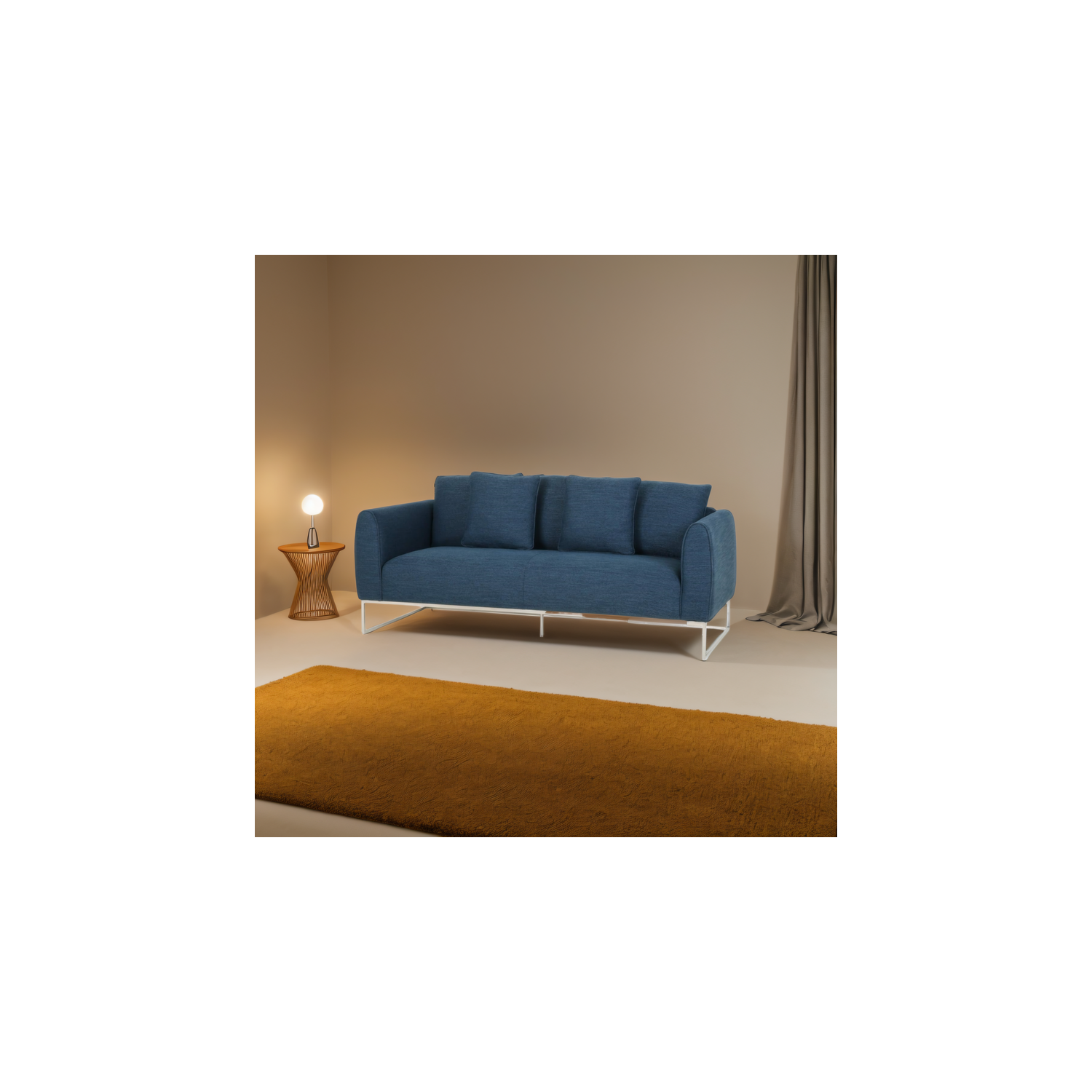 Canapé 2 places en tissu bleu marine, pattes argentées élégantes et revêtement ultradoux, 82,75&nbsp;po. Sièges très profonds pour un confort