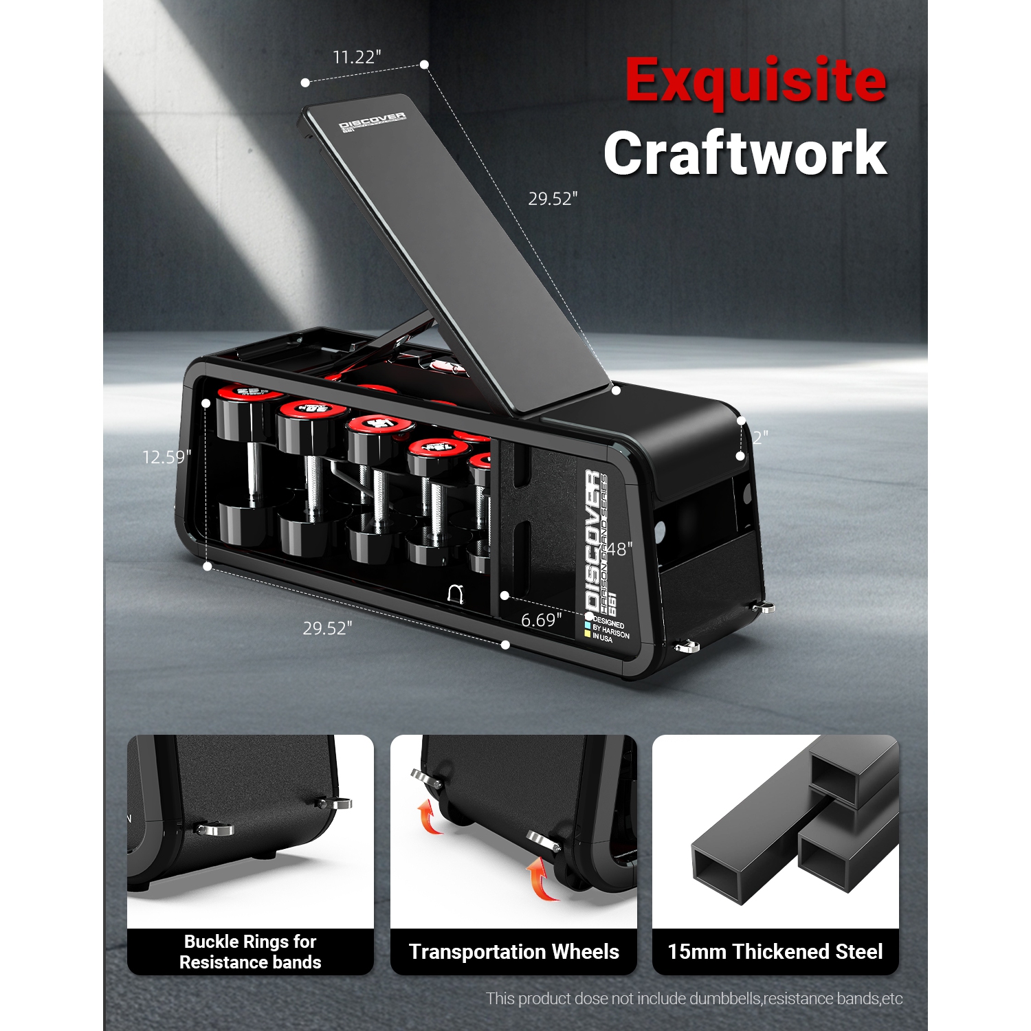 HARISON Commercial Grade Adjustable Weight Bench with Resistance Bands, Workout Bench Press for Home Workout, 1200 LBS Capacity