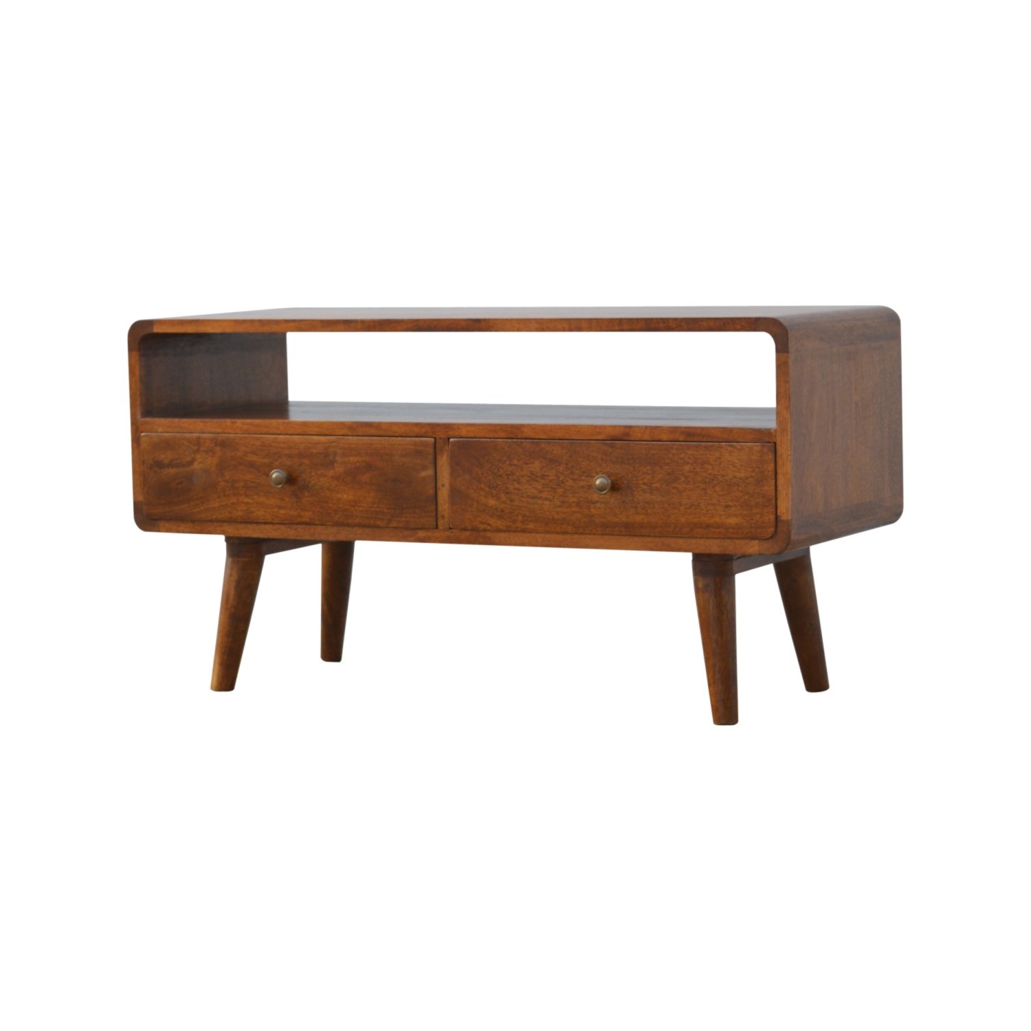 Meuble multimédia courbé en bois massif d'Artisan Furniture au fini marron