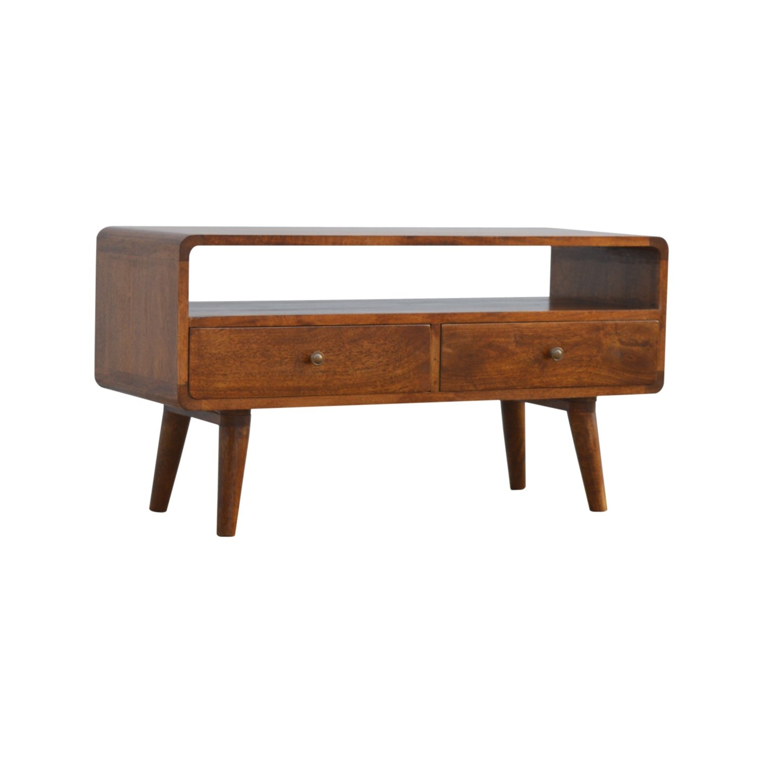 Meuble multimédia courbé en bois massif d'Artisan Furniture au fini marron