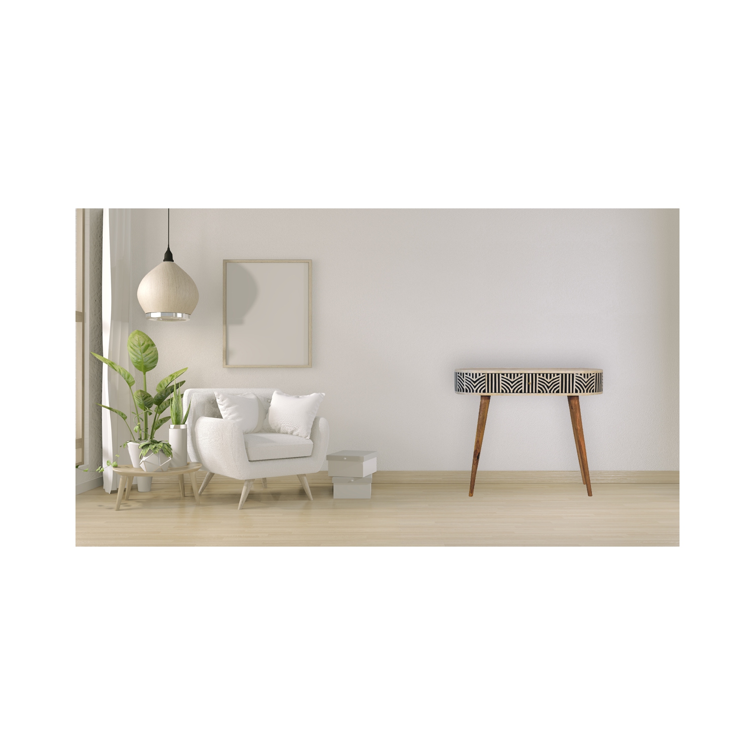 Artisan Furniture Solid Wood Edessa Bone Inlay Console Table In Oak-ish finish