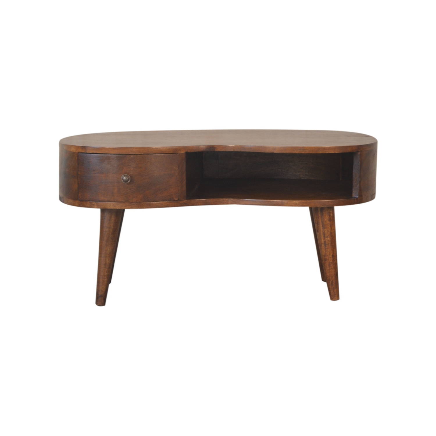 Table basse en bois massif ondulé Artisan Furniture, fini marron
