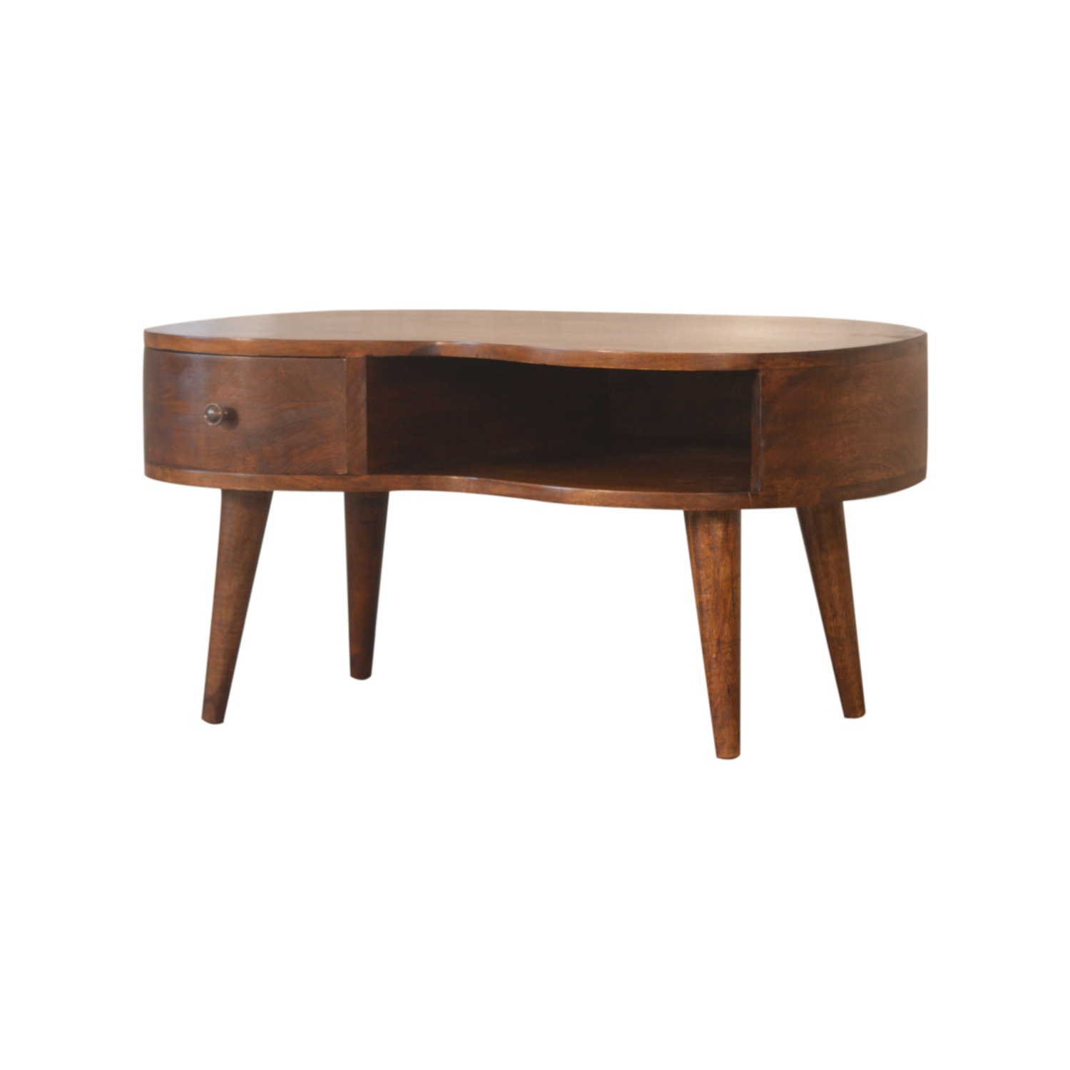 Table basse en bois massif ondulé Artisan Furniture, fini marron