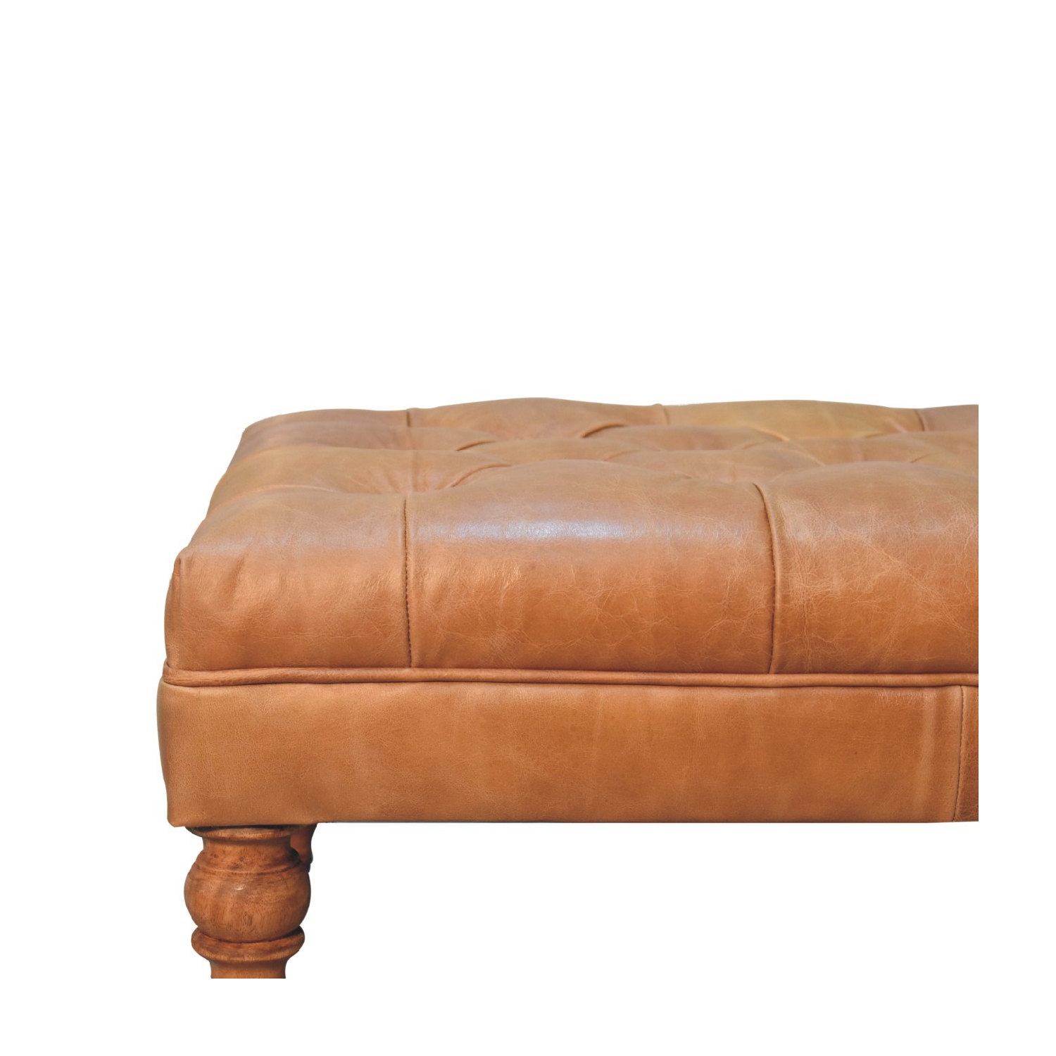 Artisan Furniture – Pouf en cuir havane Buffalo avec pattes de roulettes, fini noyer