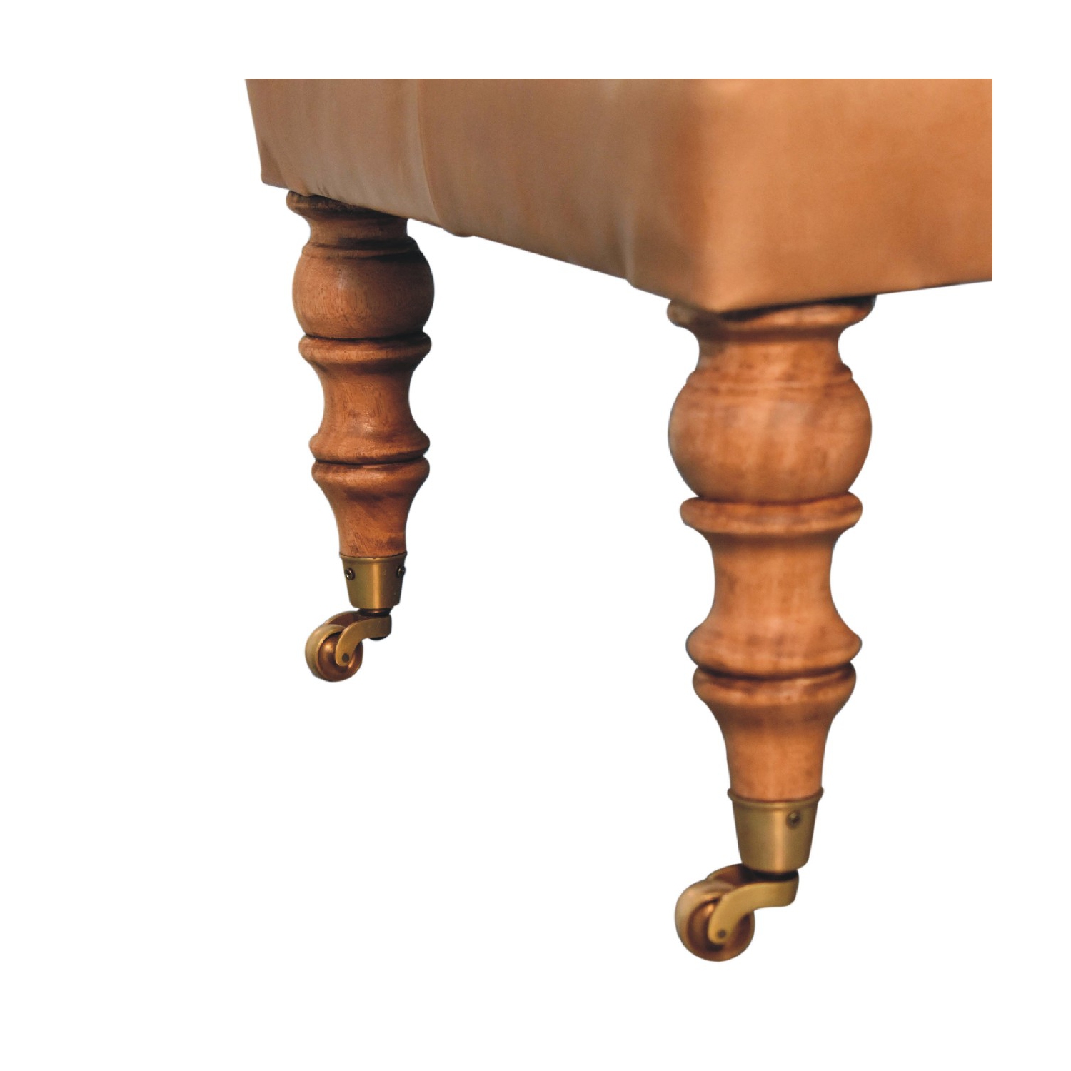 Artisan Furniture – Pouf en cuir havane Buffalo avec pattes de roulettes, fini noyer