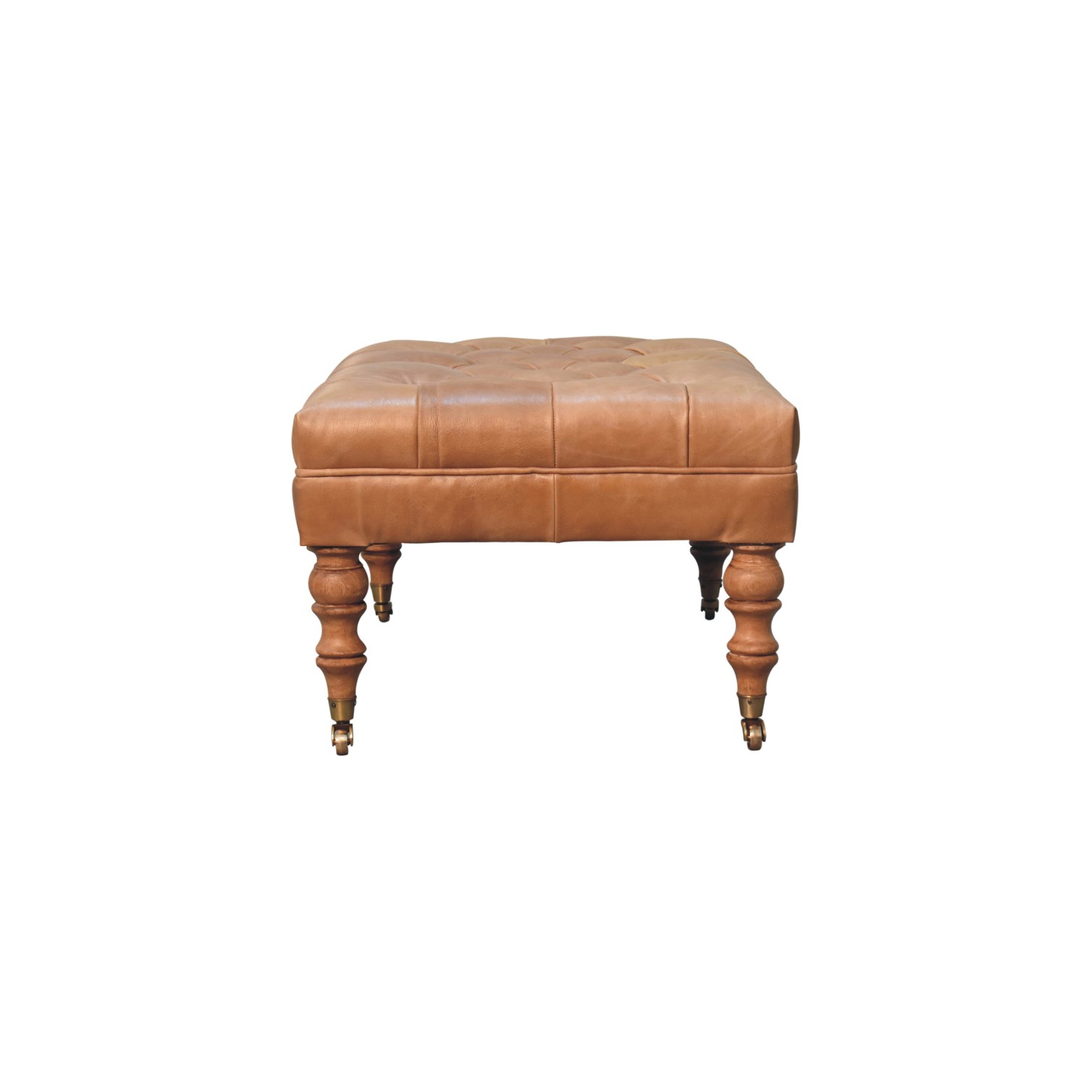 Artisan Furniture – Pouf en cuir havane Buffalo avec pattes de roulettes, fini noyer