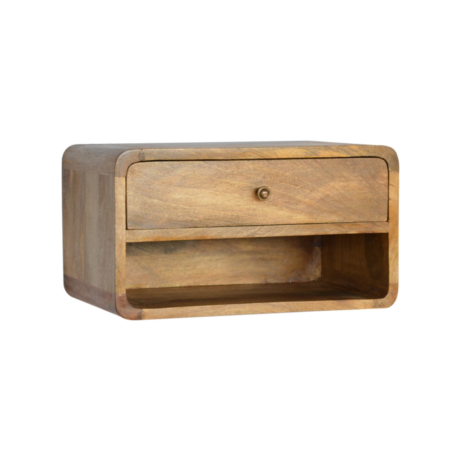 Artisan Furniture Solid Wood Floating Curve Open Slot Nightstand in oak-ish Finish