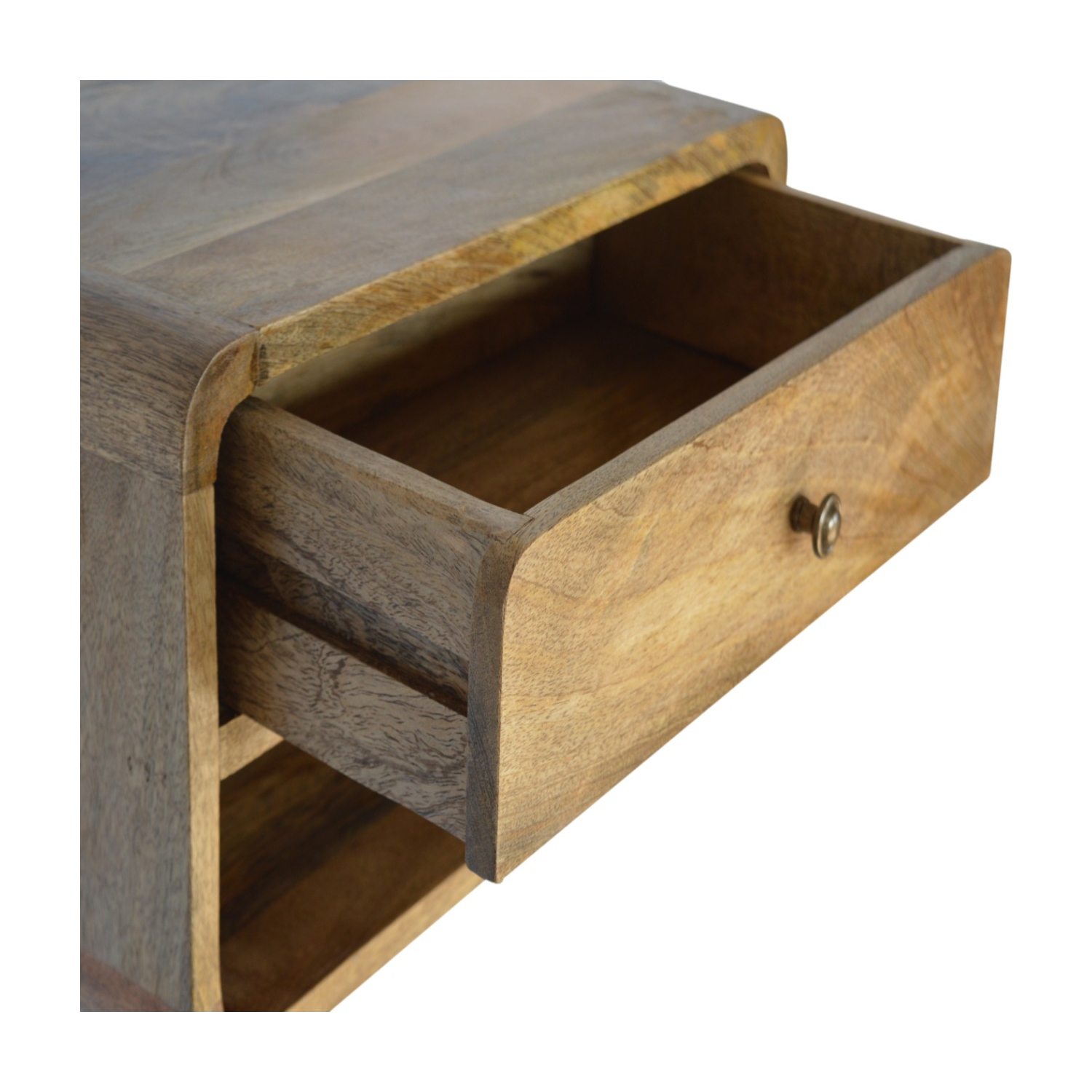 Artisan Furniture Solid Wood Floating Curve Open Slot Nightstand in oak-ish Finish