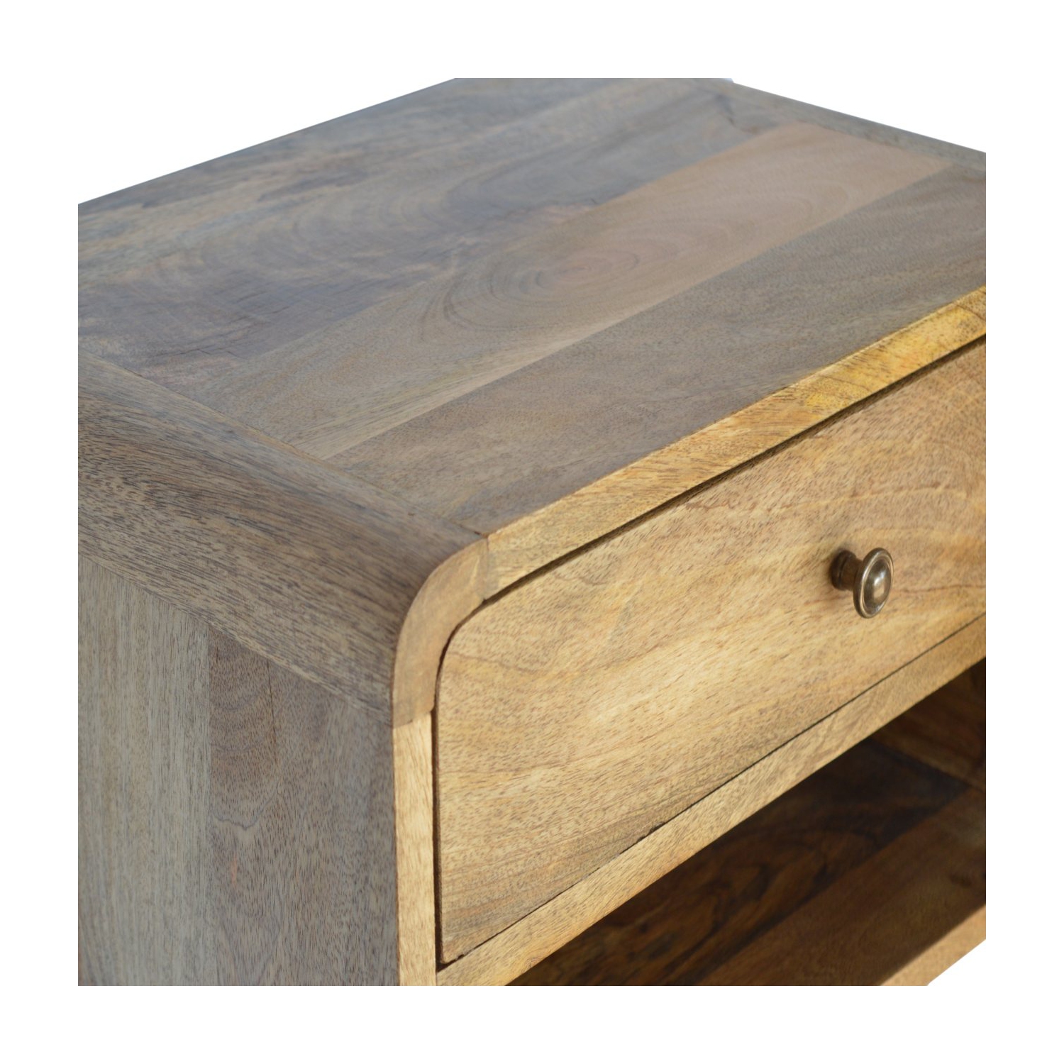 Artisan Furniture Solid Wood Floating Curve Open Slot Nightstand in oak-ish Finish