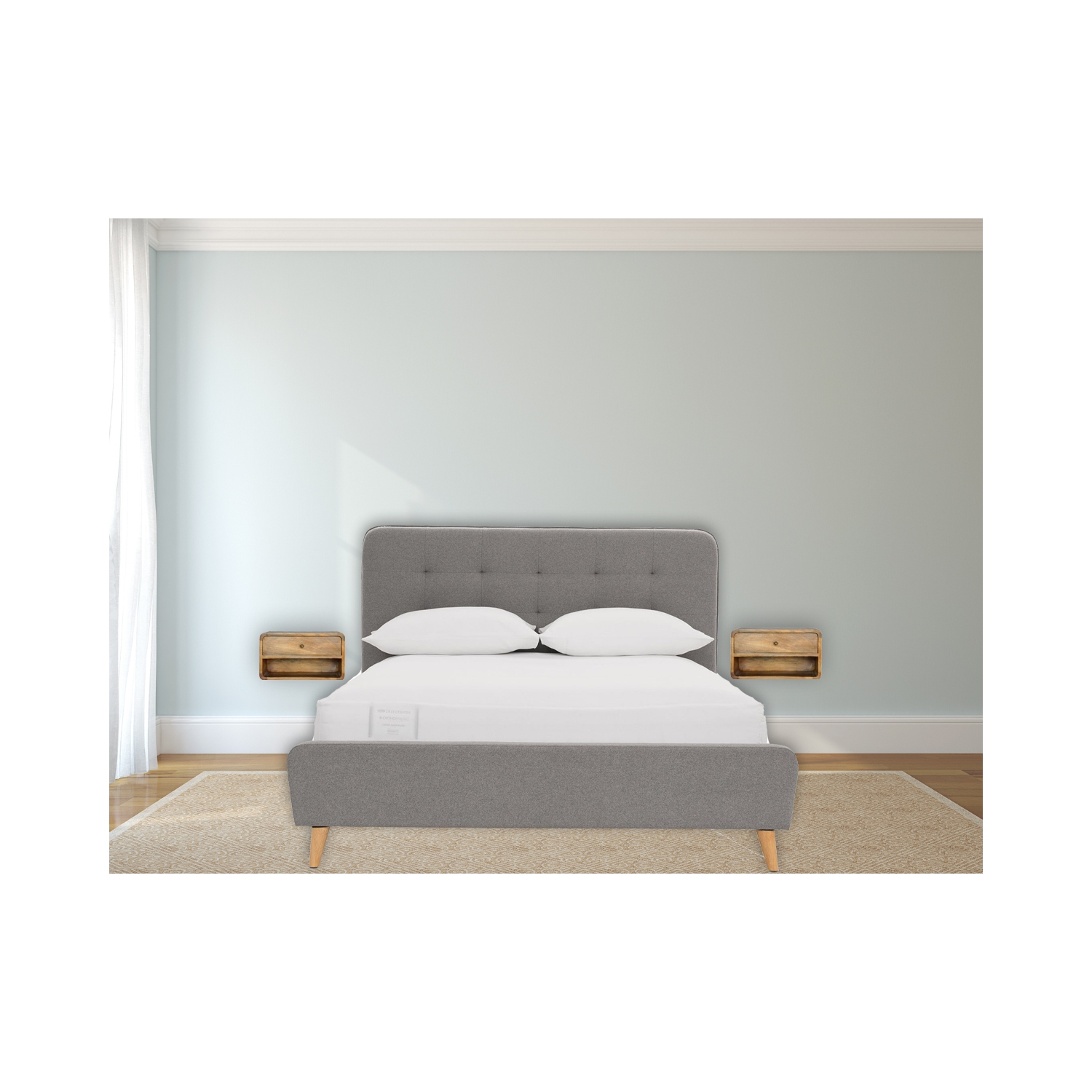 Artisan Furniture Solid Wood Floating Curve Open Slot Nightstand in oak-ish Finish