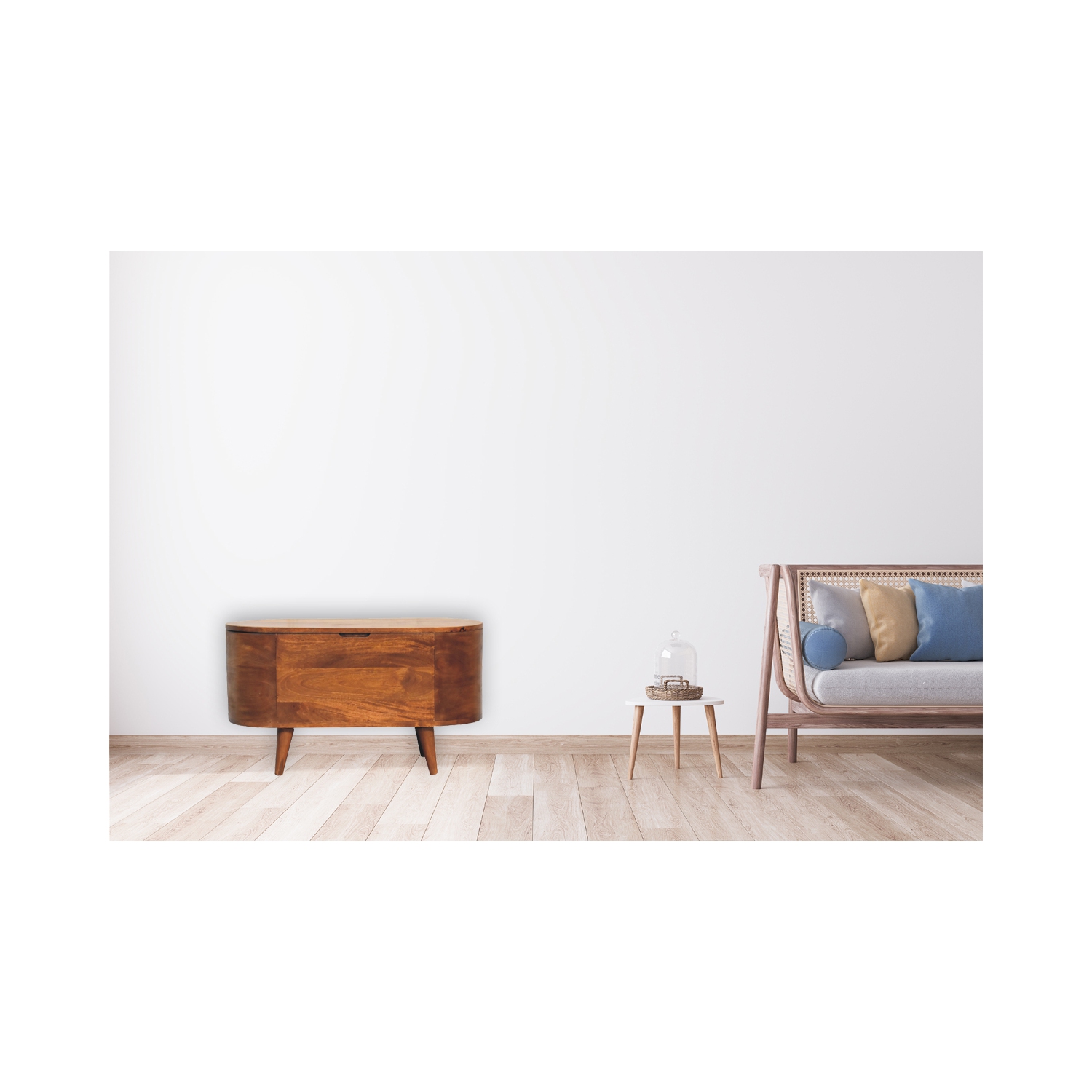 Artisan Furniture Solid Wood Rounded Lid up Blanket Box In Chestnut Finish