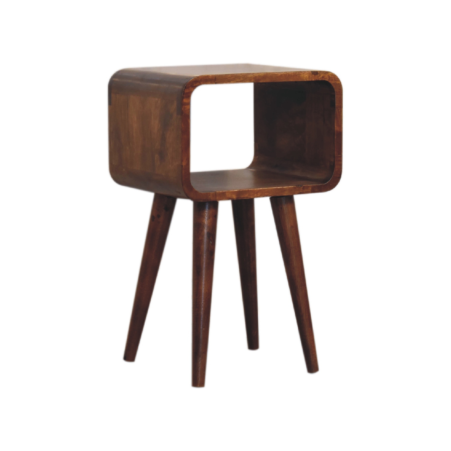 Artisan Furniture Solid Wood Mini Curved Open Nightstand In Chestnut Finish