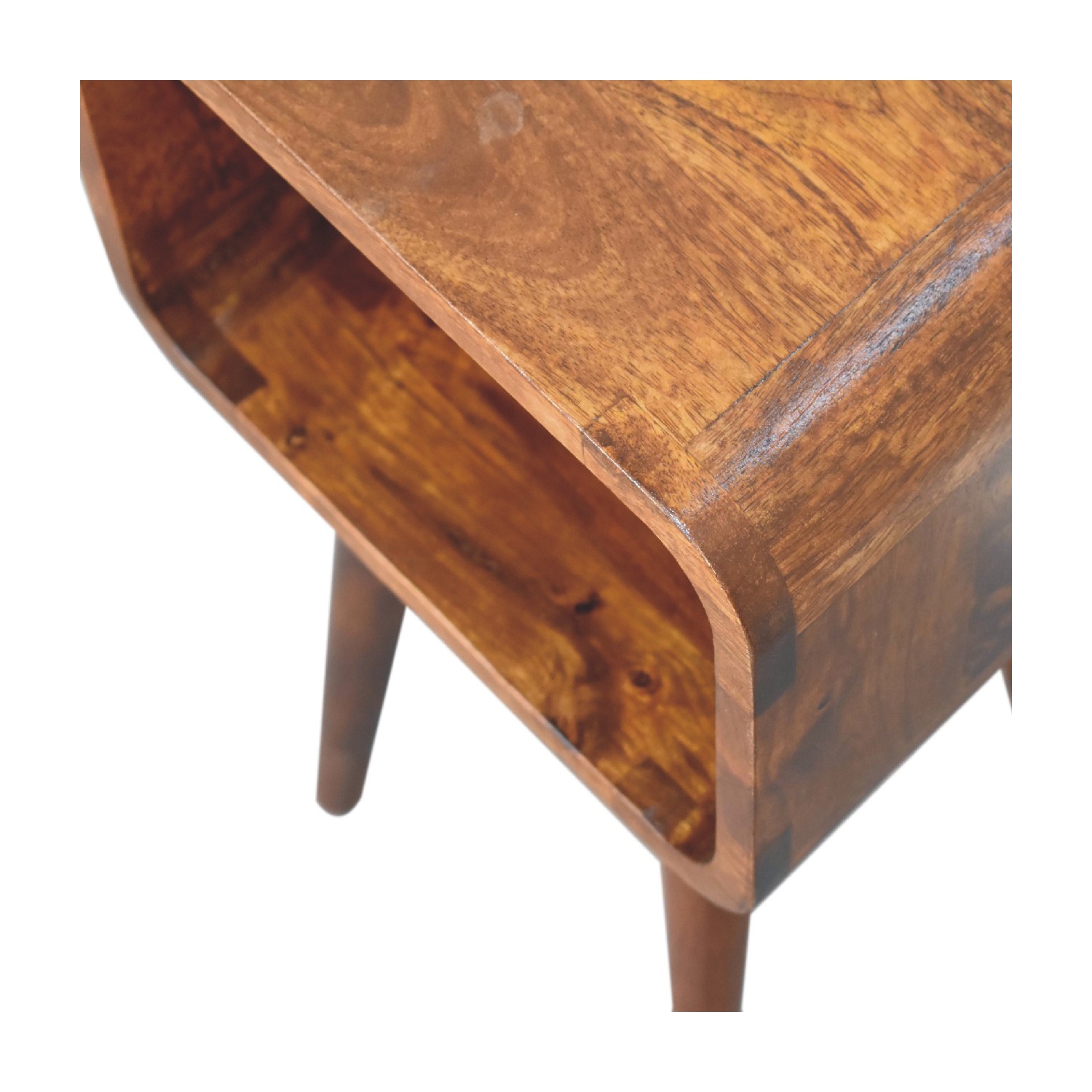 Artisan Furniture Solid Wood Mini Curved Open Nightstand In Chestnut Finish