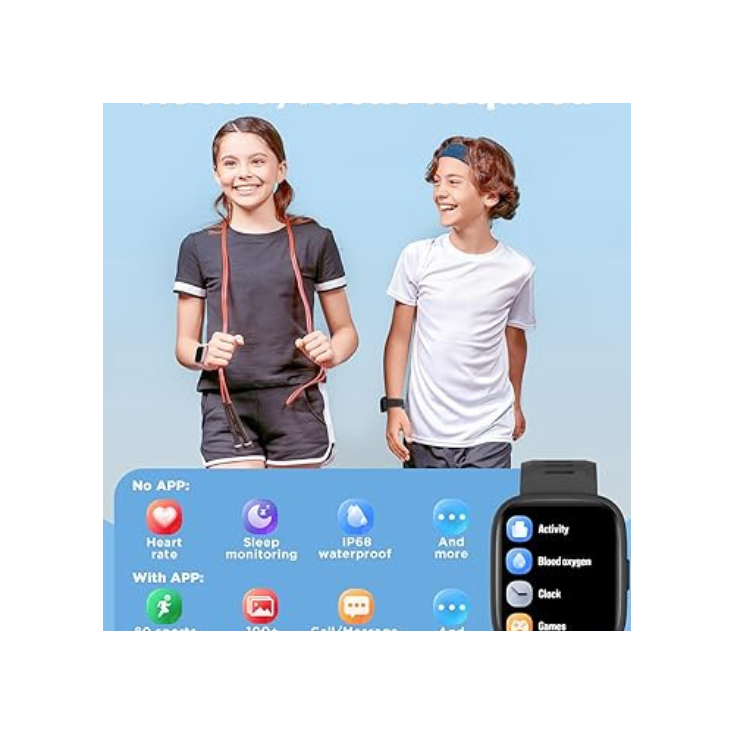 Smart Watch for Kids, 1.8" Fitness Tracker Watch Pedometer, Heart Rate, IP68 Waterproof, Sleep Monitor, Calorie Step Counter, 5 Puzzle Games