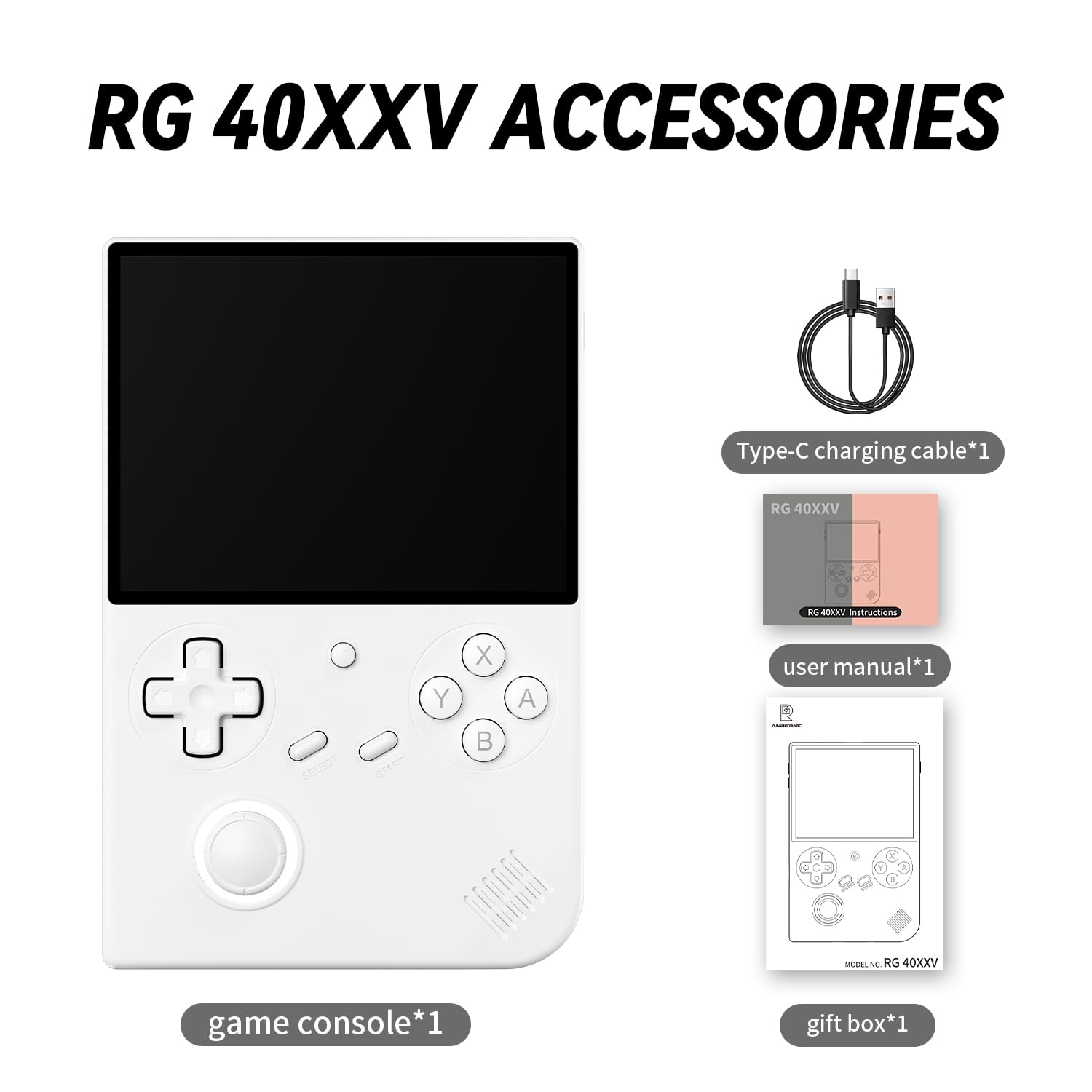 RG40XXV Handheld Game Console 4.0-in 640*480 IPS OCA Screen 3200mAh 64Bit System RG 40XXV White