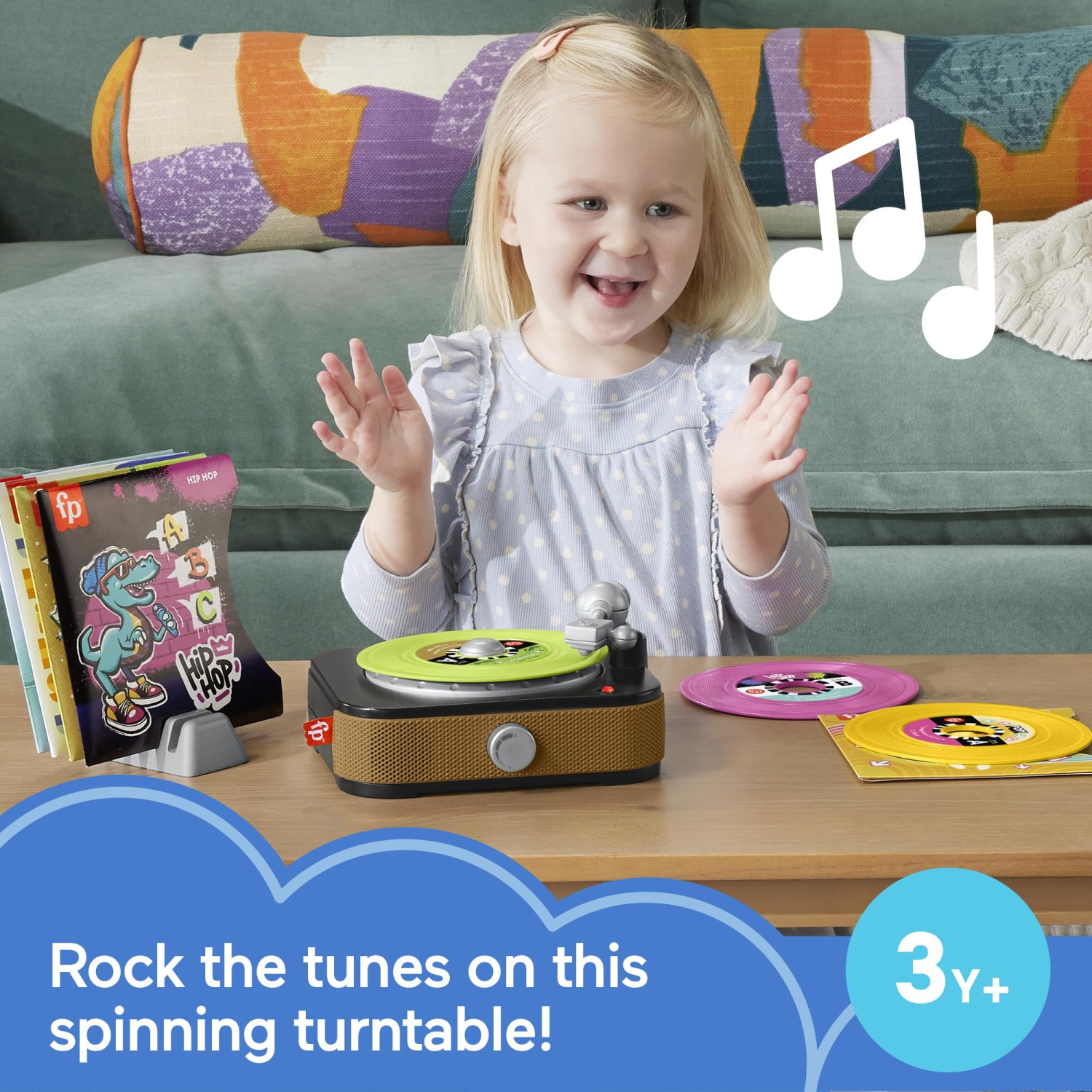 Jouet musical de Fisher-Price, tourne-disque Rockin' Record Player pour jeu préscolaire pour enfants de 3 ans et plus