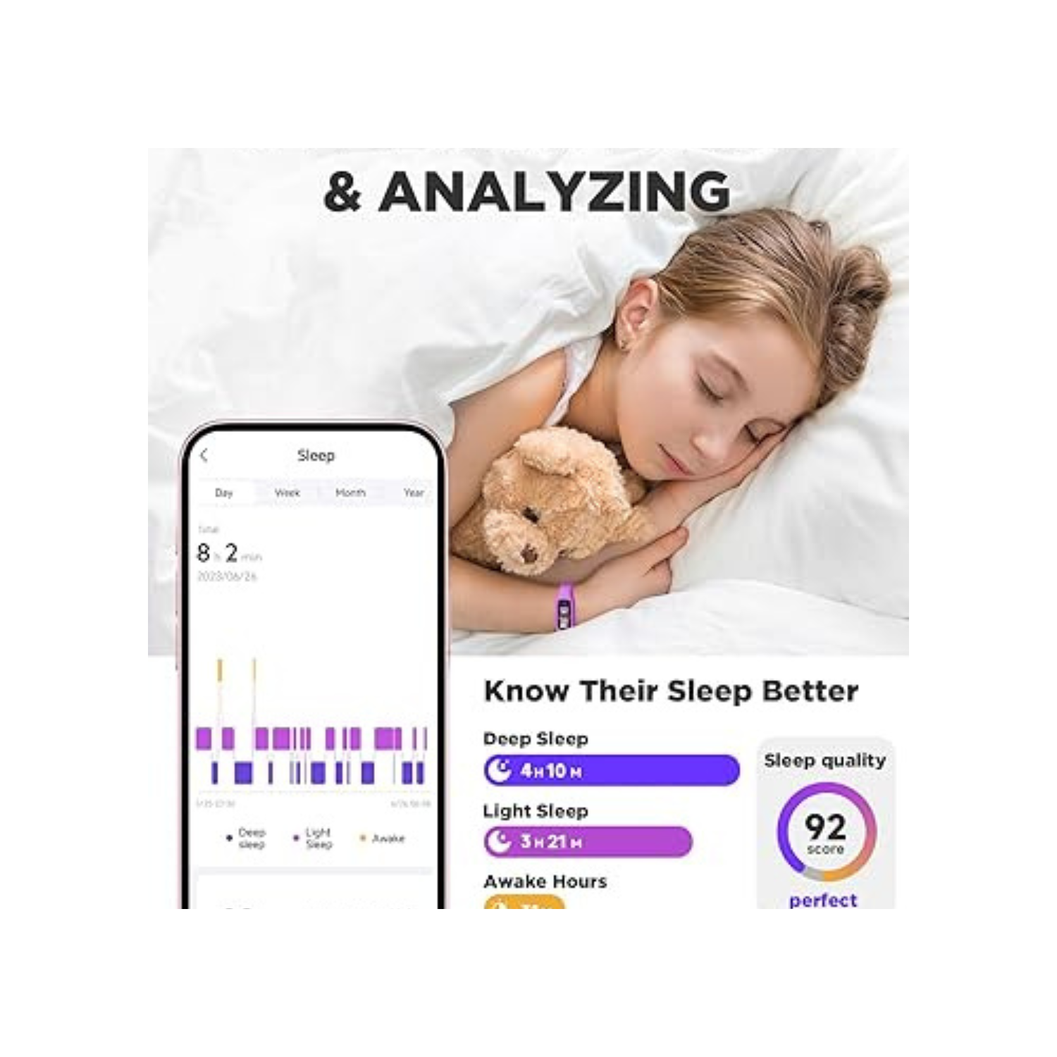 BIGGERFIVE Vigor 2 L Kids Fitness Tracker Watch for Boys Girls Ages 5-15, Activity Tracker, Heart Rate Sleep Monitor, IP68 Waterproof, Pedometer,