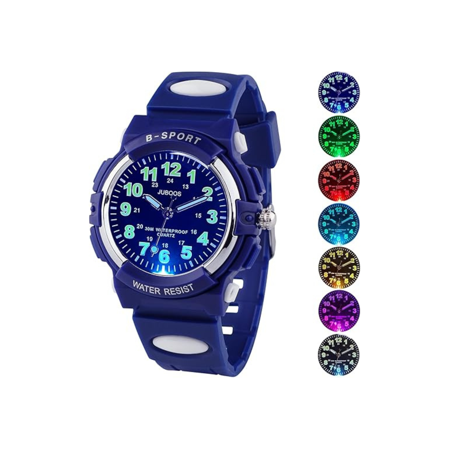 Juboos Kids Watch Analog with 7 Colorful Night Lights Boys Girls Waterproof Soft Strap Kids Time Teaching Quartz Wristwatch for Ages 5-18, Kids Gifts