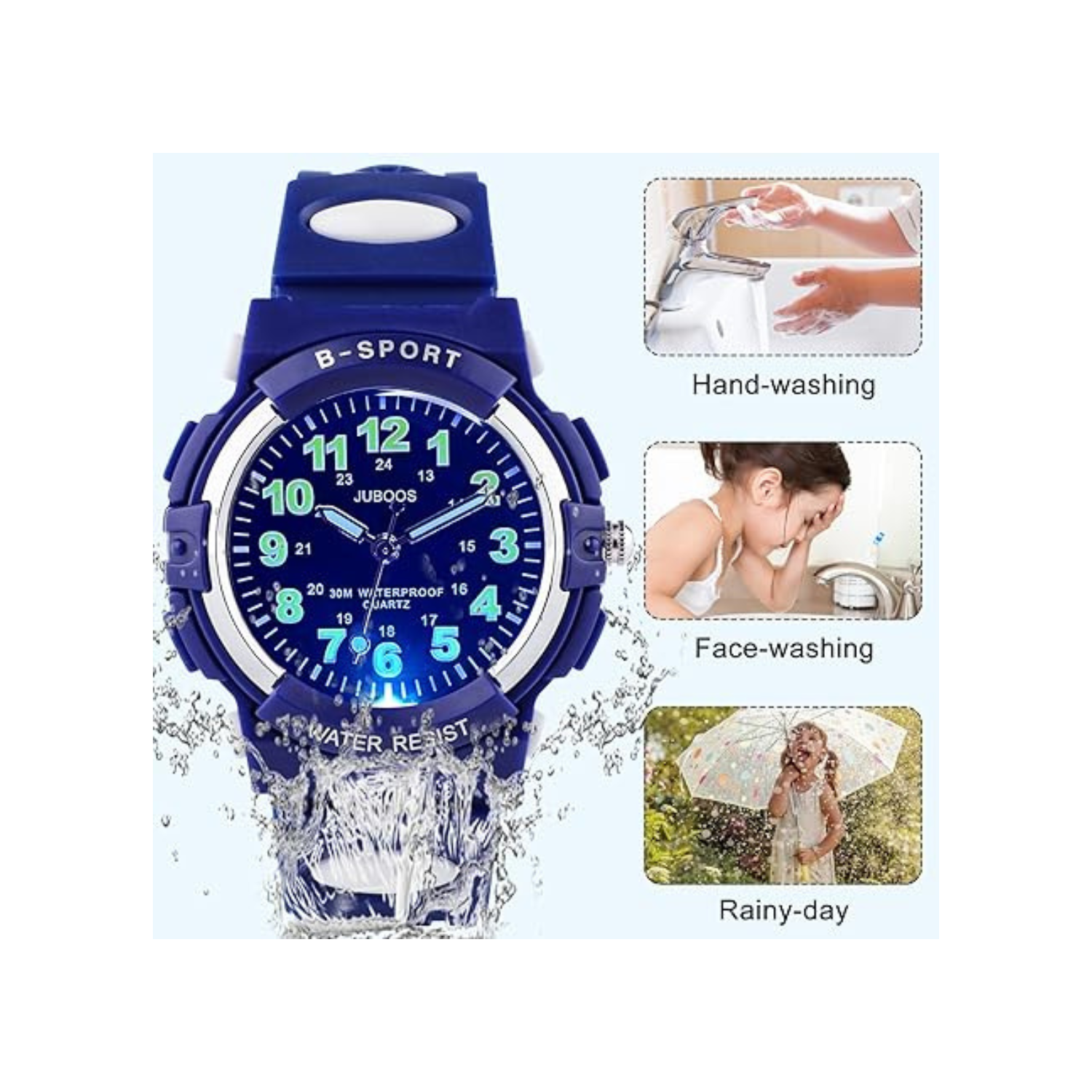 Juboos Kids Watch Analog with 7 Colorful Night Lights Boys Girls Waterproof Soft Strap Kids Time Teaching Quartz Wristwatch for Ages 5-18, Kids Gifts