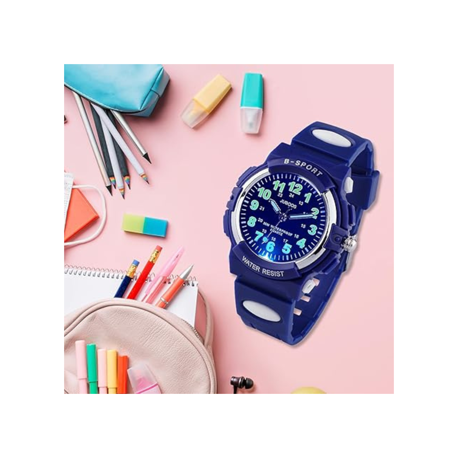 Juboos Kids Watch Analog with 7 Colorful Night Lights Boys Girls Waterproof Soft Strap Kids Time Teaching Quartz Wristwatch for Ages 5-18, Kids Gifts