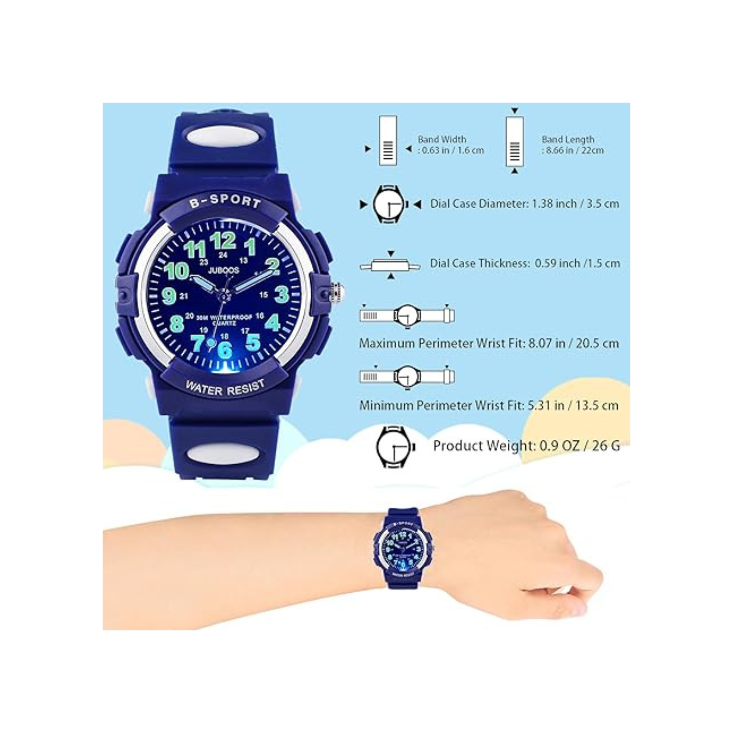 Juboos Kids Watch Analog with 7 Colorful Night Lights Boys Girls Waterproof Soft Strap Kids Time Teaching Quartz Wristwatch for Ages 5-18, Kids Gifts