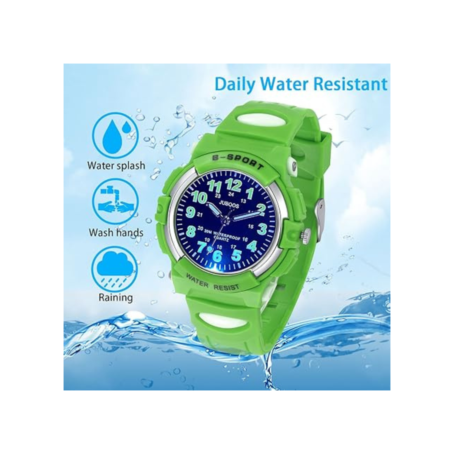 Juboos Kids Watch Analog with 7 Colorful Night Lights Boys Girls Waterproof Soft Strap Kids Time Teaching Quartz Wristwatch for Ages 5-18, Kids Gifts