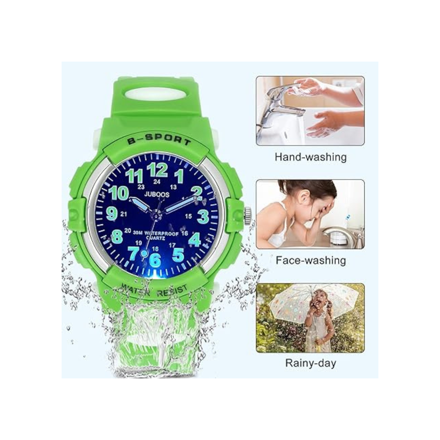 Juboos Kids Watch Analog with 7 Colorful Night Lights Boys Girls Waterproof Soft Strap Kids Time Teaching Quartz Wristwatch for Ages 5-18, Kids Gifts