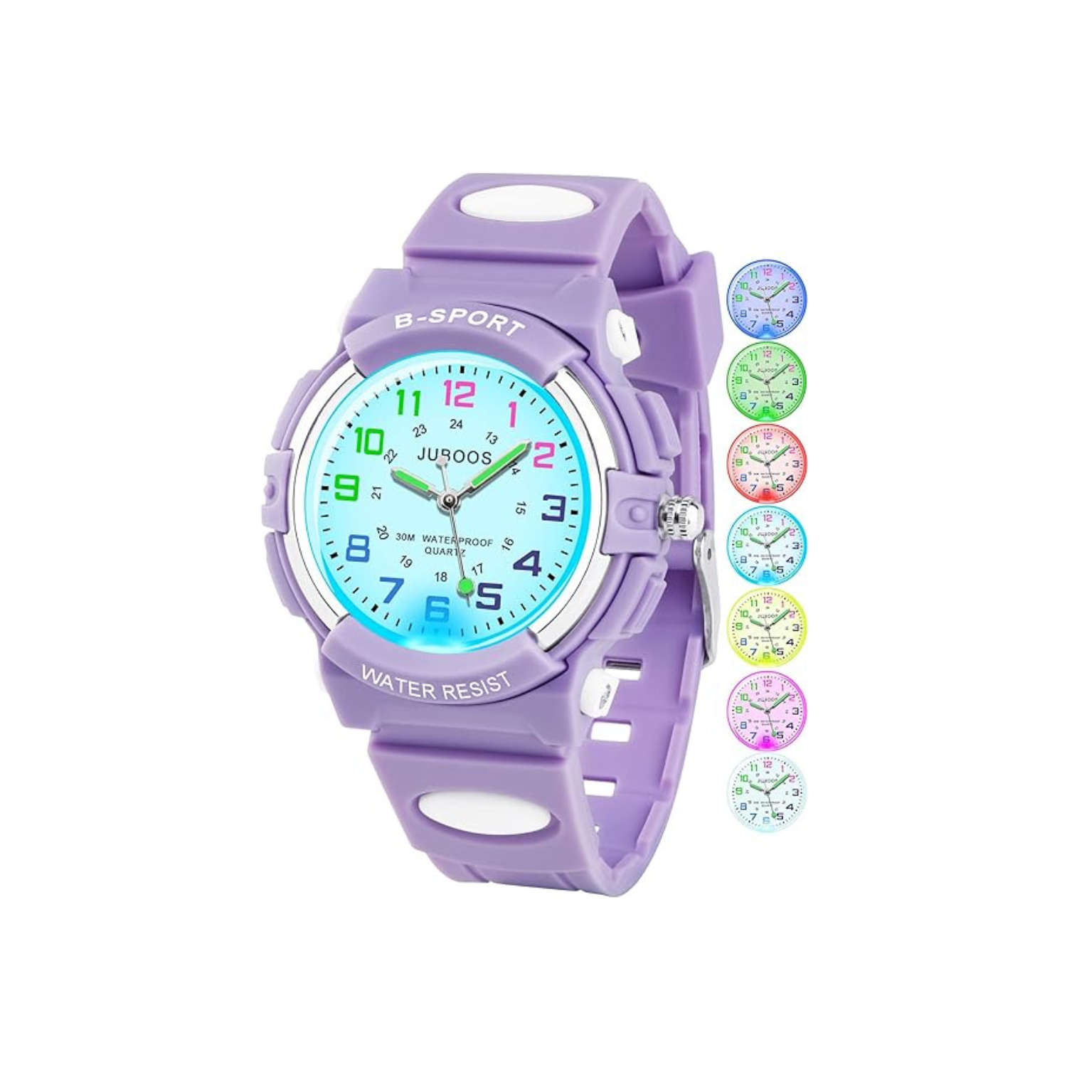 Juboos Kids Watch Analog with 7 Colorful Night Lights Boys Girls Waterproof Soft Strap Kids Time Teaching Quartz Wristwatch for Ages 5-18, Kids Gifts