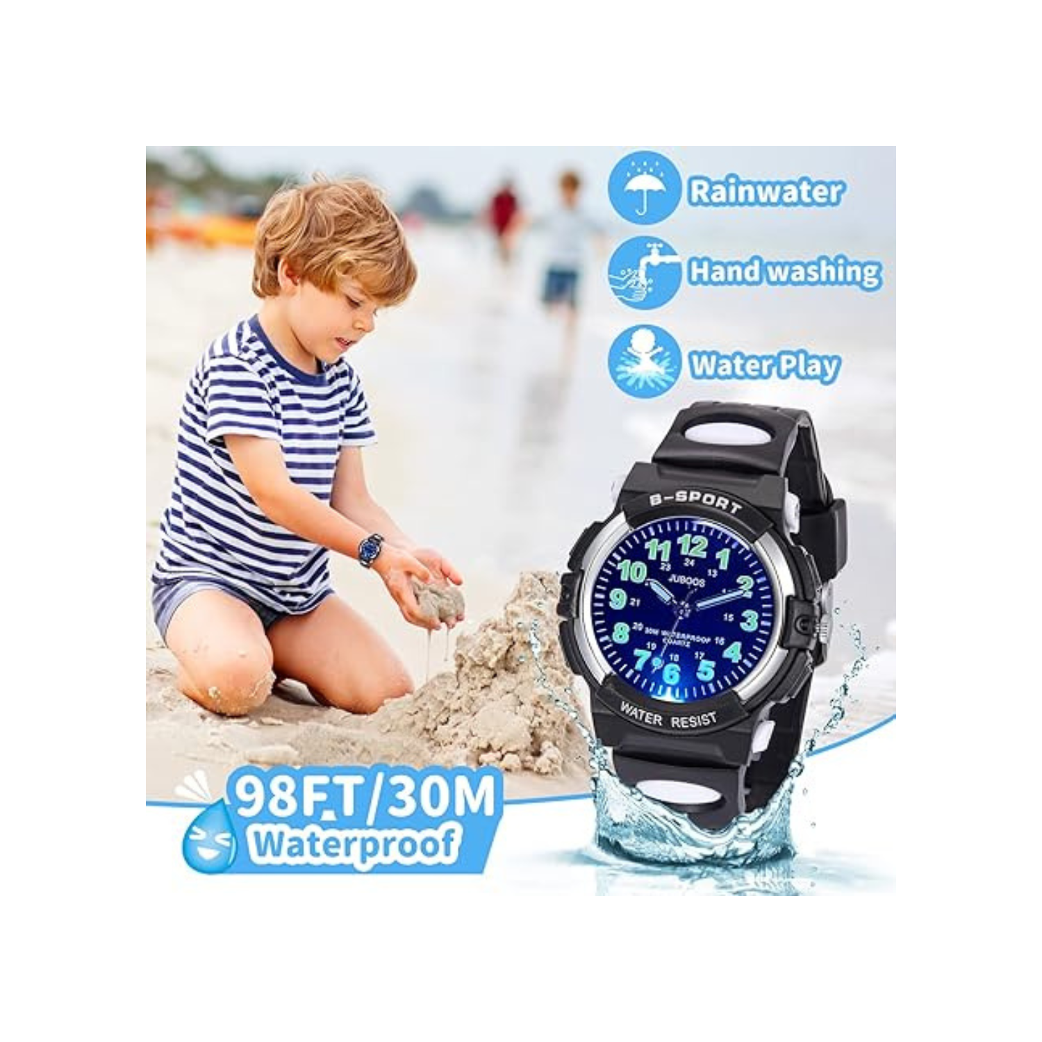 Juboos Kids Watch Analog with 7 Colorful Night Lights Boys Girls Waterproof Soft Strap Kids Time Teaching Quartz Wristwatch for Ages 5-18, Kids Gifts