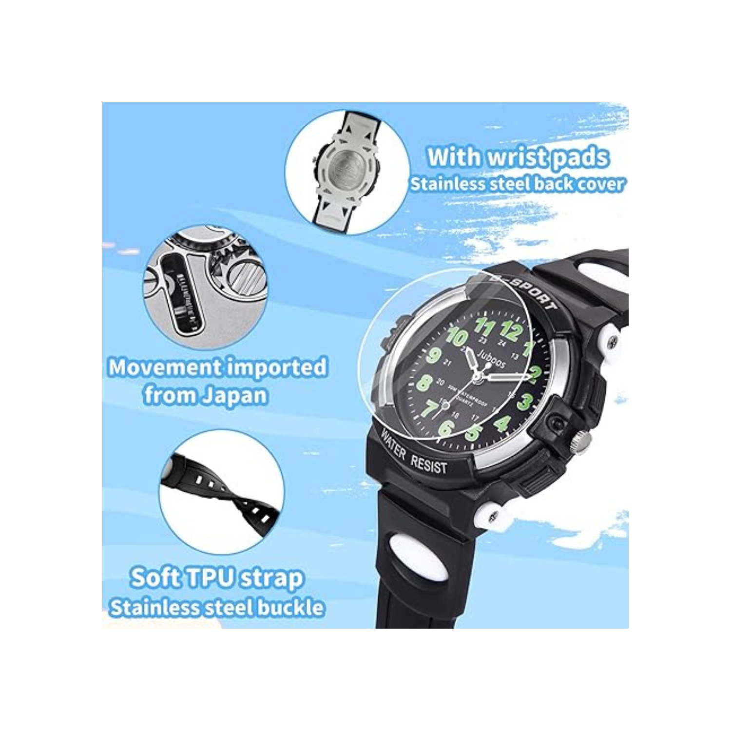 Juboos Kids Watch Analog with 7 Colorful Night Lights Boys Girls Waterproof Soft Strap Kids Time Teaching Quartz Wristwatch for Ages 5-18, Kids Gifts