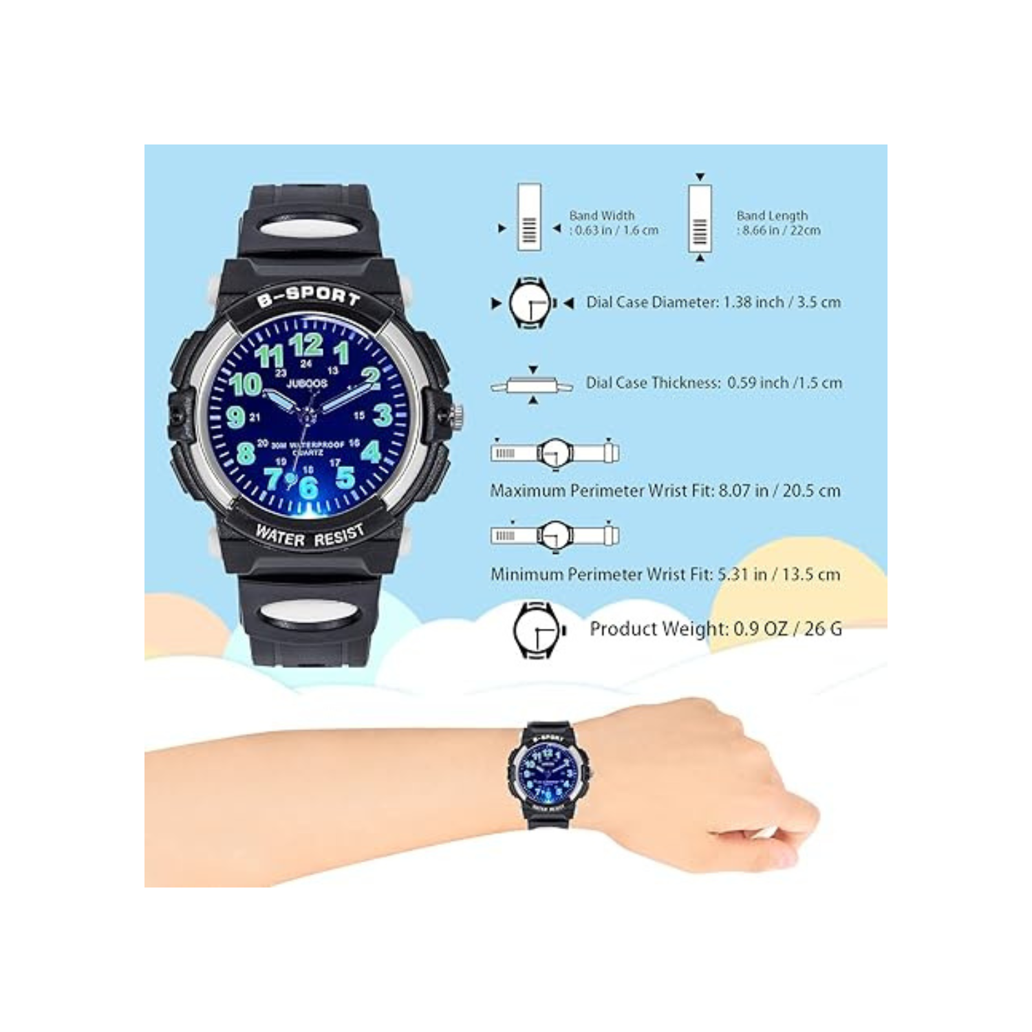 Juboos Kids Watch Analog with 7 Colorful Night Lights Boys Girls Waterproof Soft Strap Kids Time Teaching Quartz Wristwatch for Ages 5-18, Kids Gifts